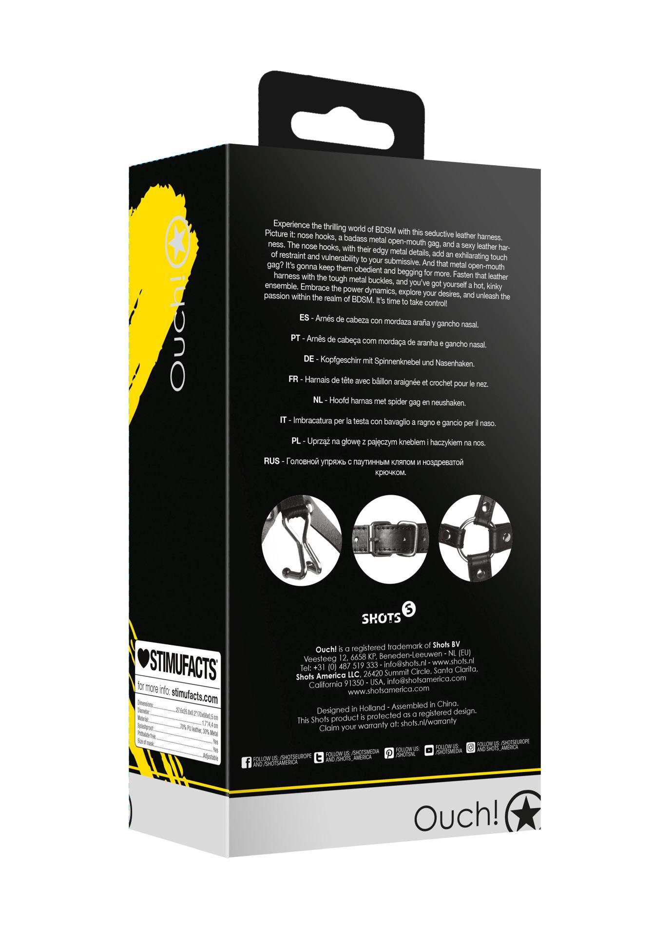 Head Harness With Spider Gag And Nose Hooks - Black