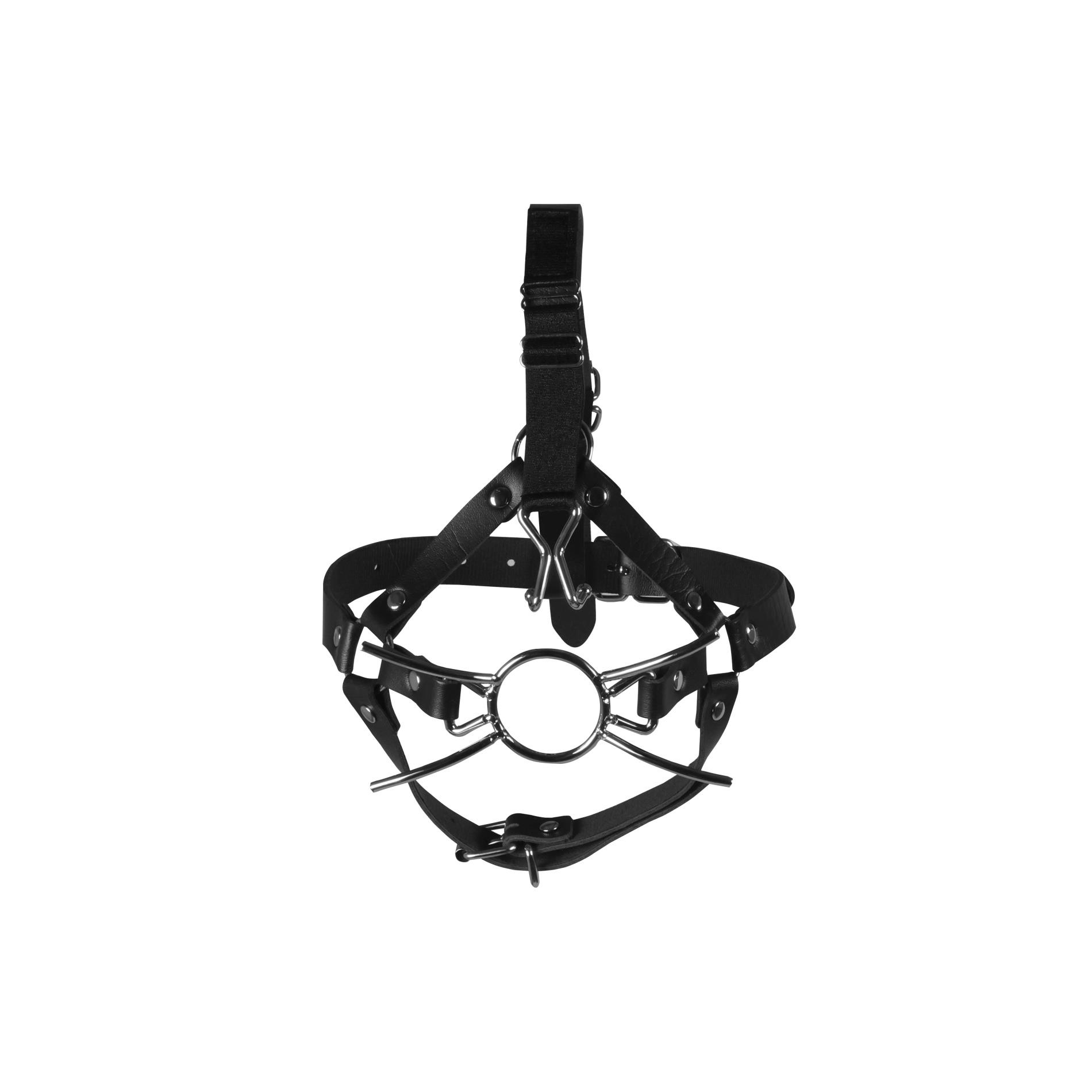Head Harness With Spider Gag And Nose Hooks - Black