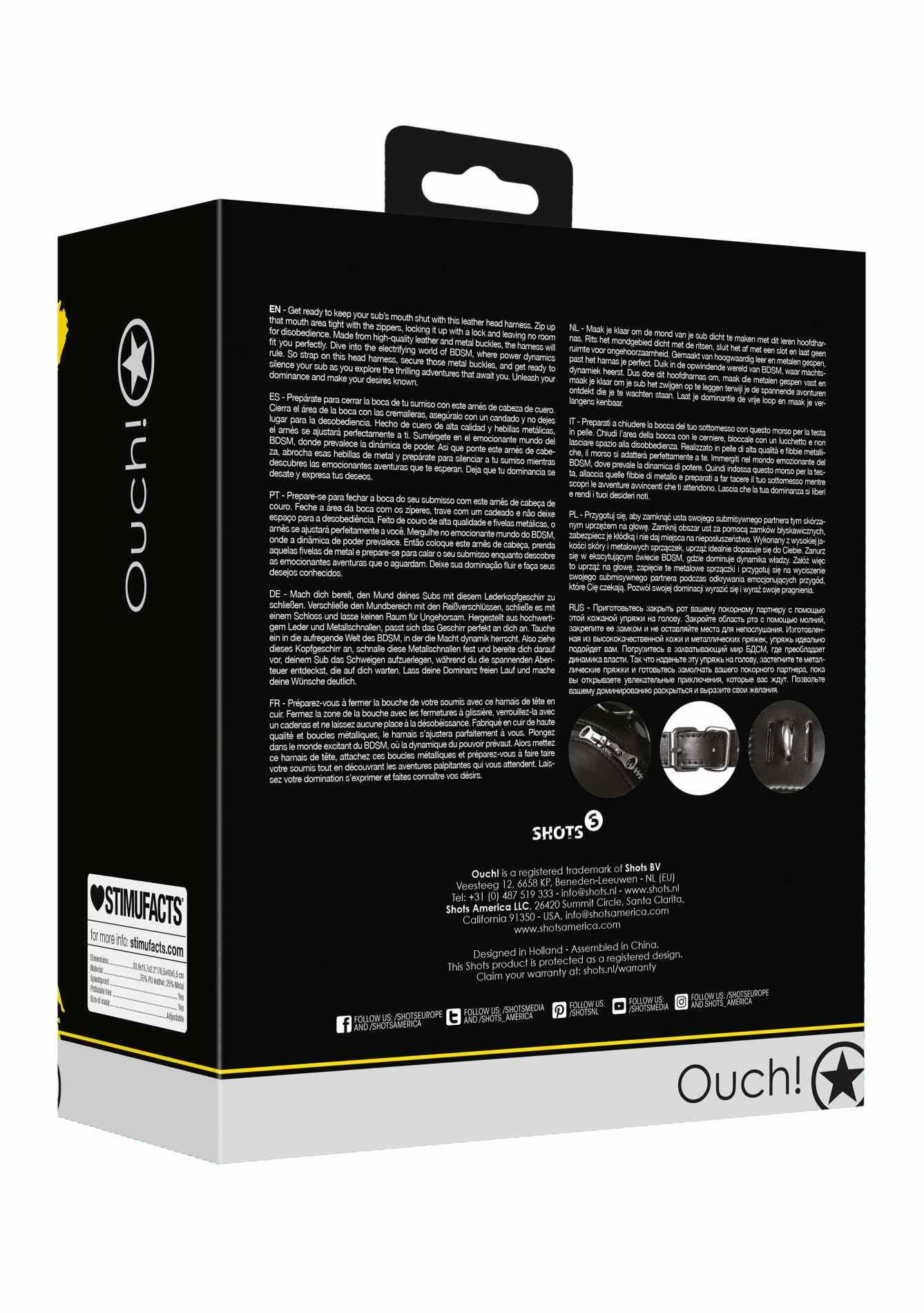 Head Harness With Zip-Up Mouth And Lock - Black