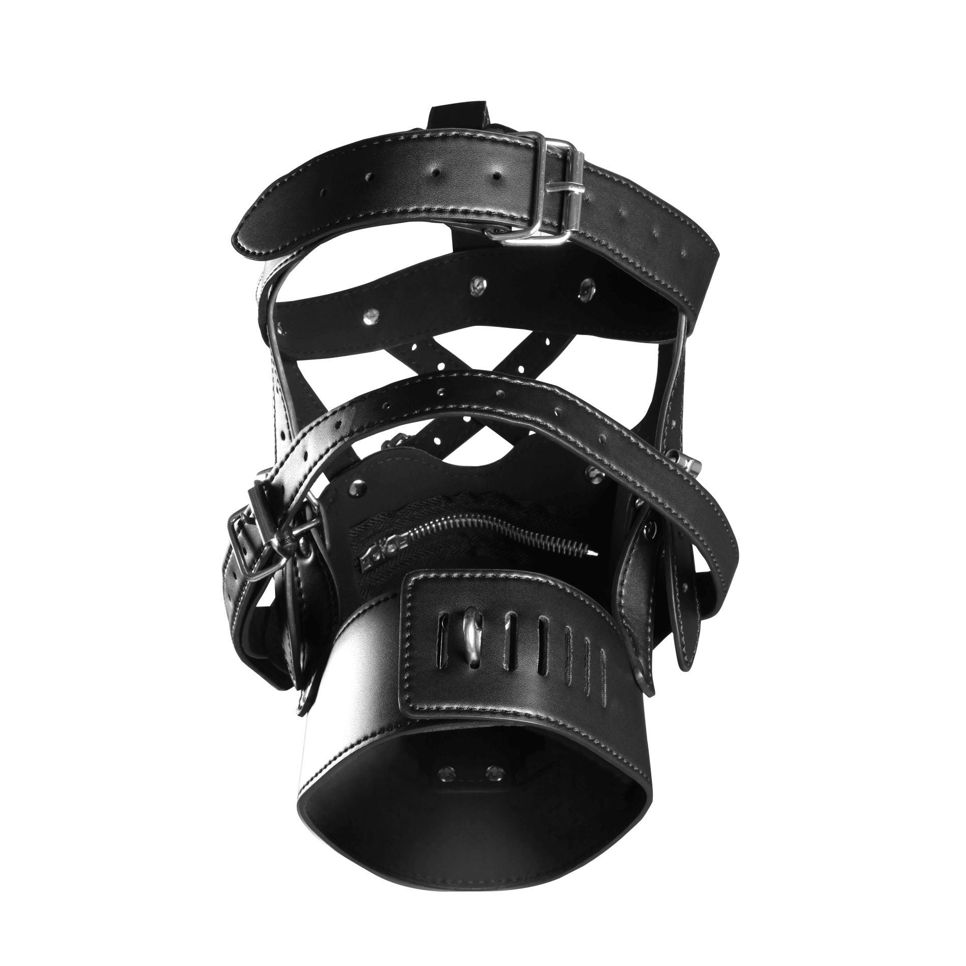Head Harness With Zip-Up Mouth And Lock - Black