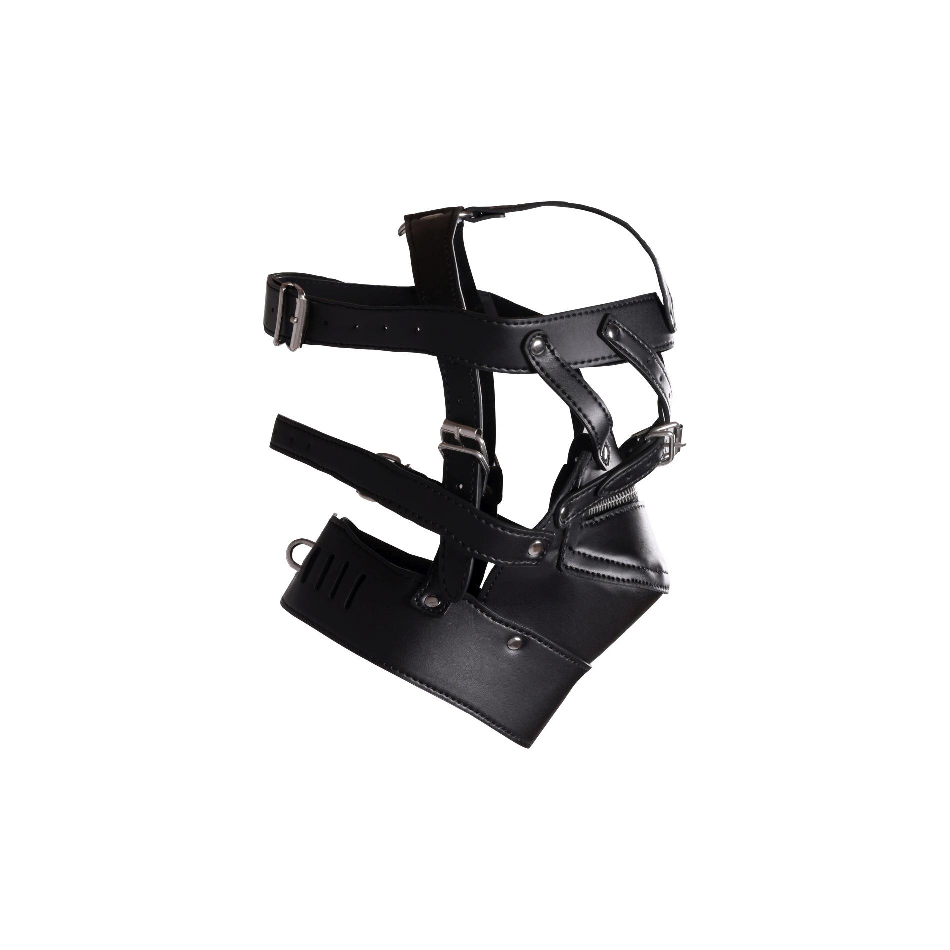 Head Harness With Zip-Up Mouth And Lock - Black