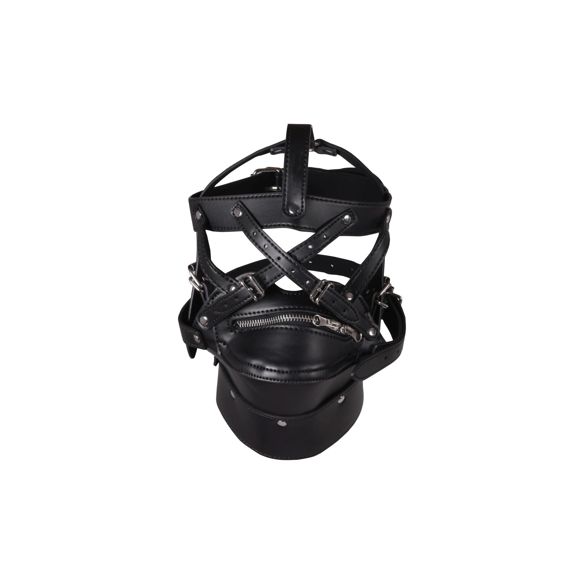 Head Harness With Zip-Up Mouth And Lock - Black