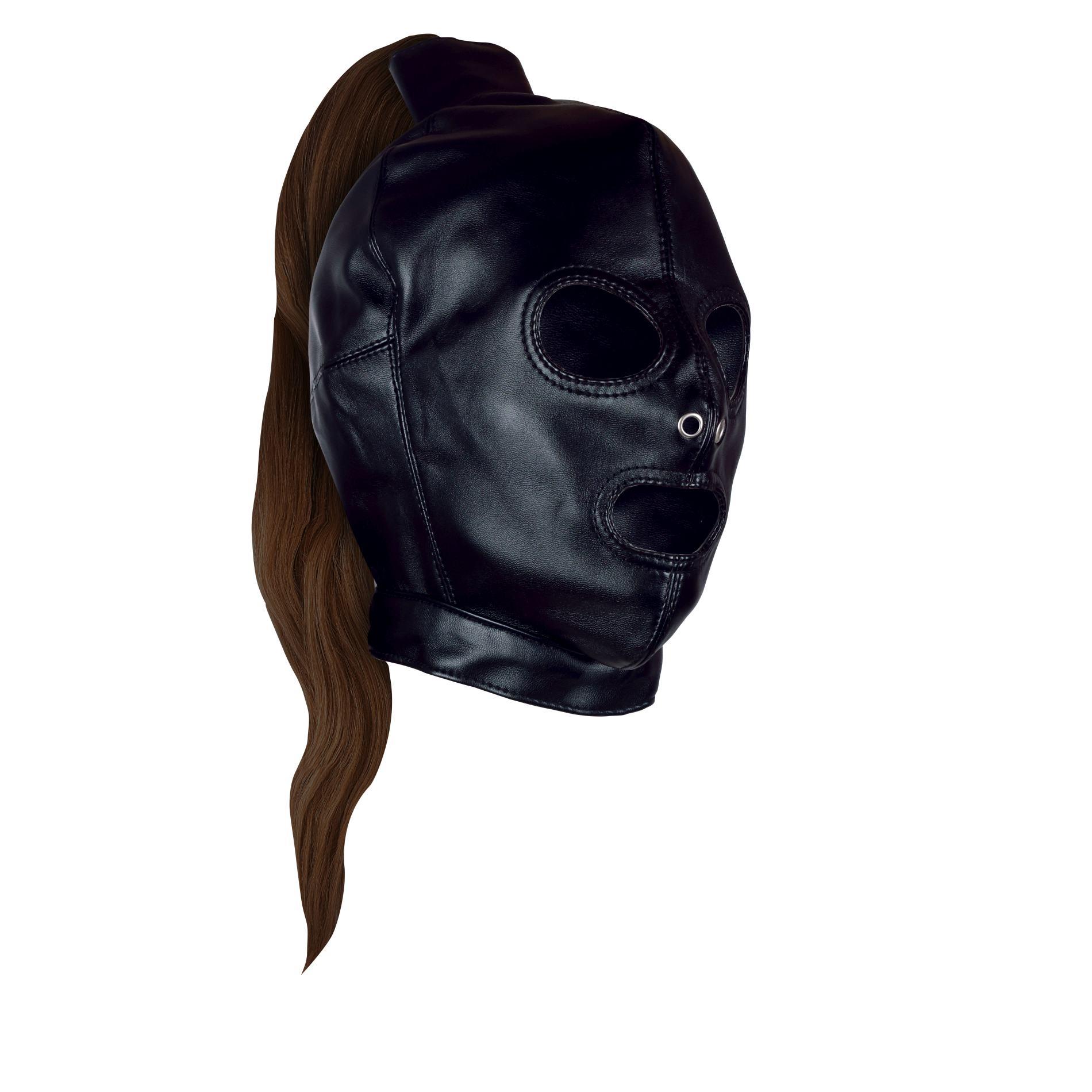 Mask With Brown Ponytail - Black