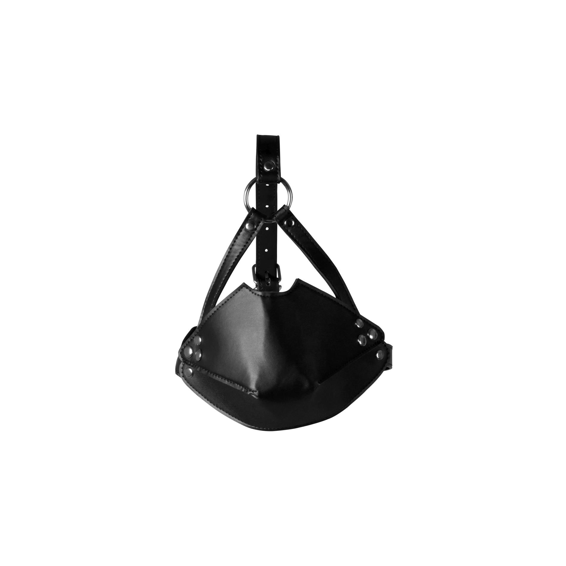Head Harness With Mouth Cover And Solid Ball Gag - Black