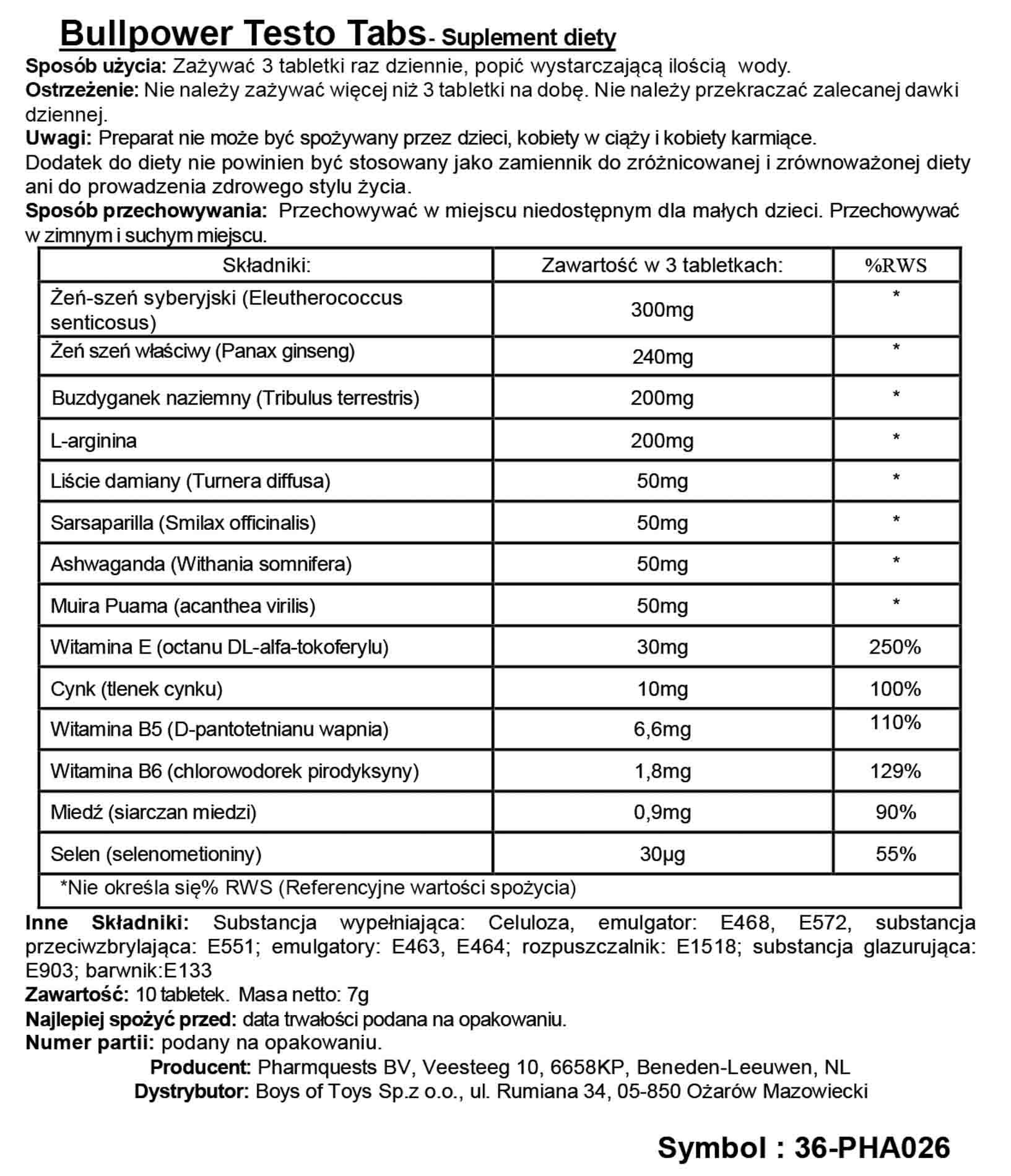 Bull Power Testo Tabs - Stimulating Tablets