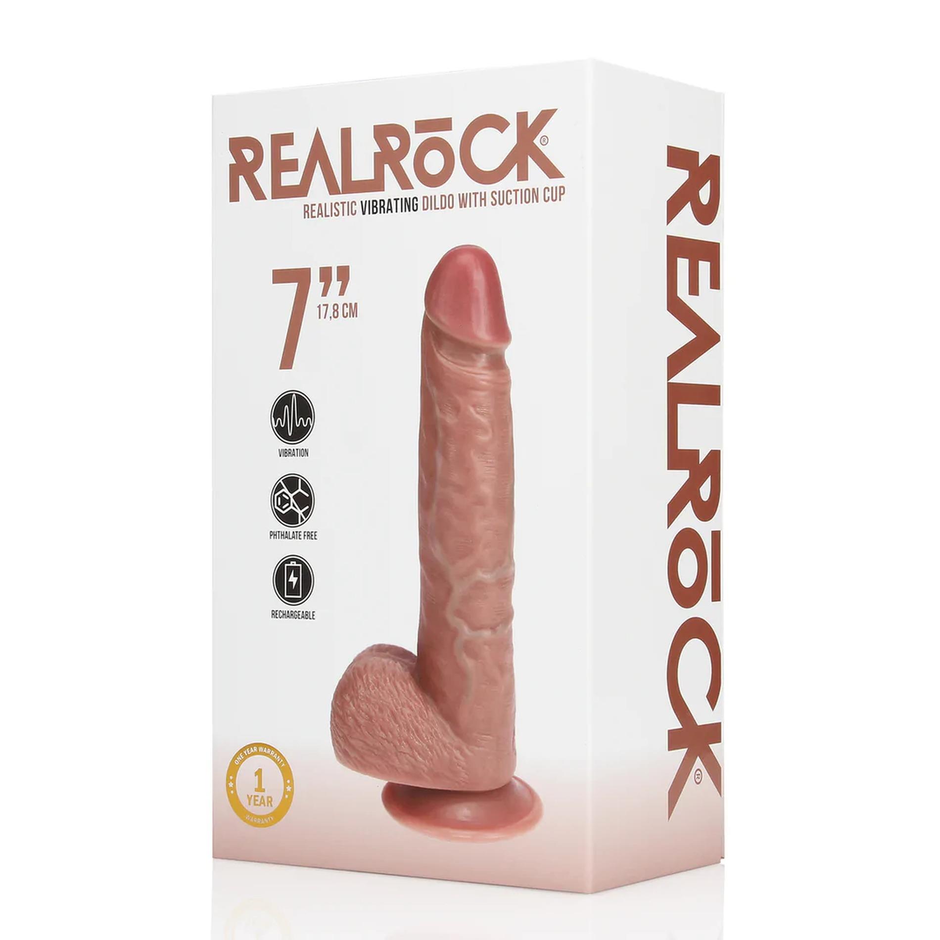 Vibrating Regular Straight Cock With Balls - 7" / 18 Cm - Tan