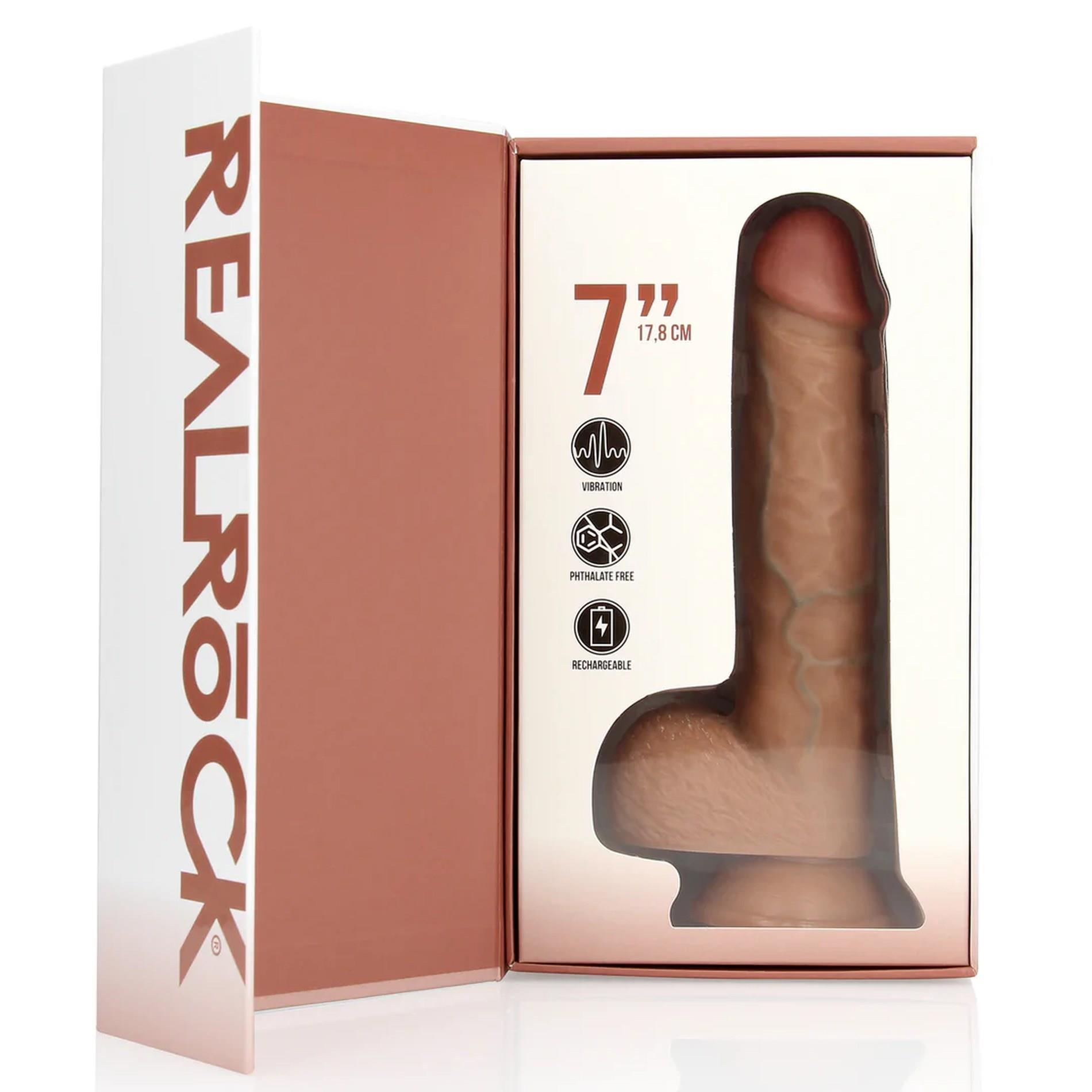 Vibrating Regular Straight Cock With Balls - 7" / 18 Cm - Tan