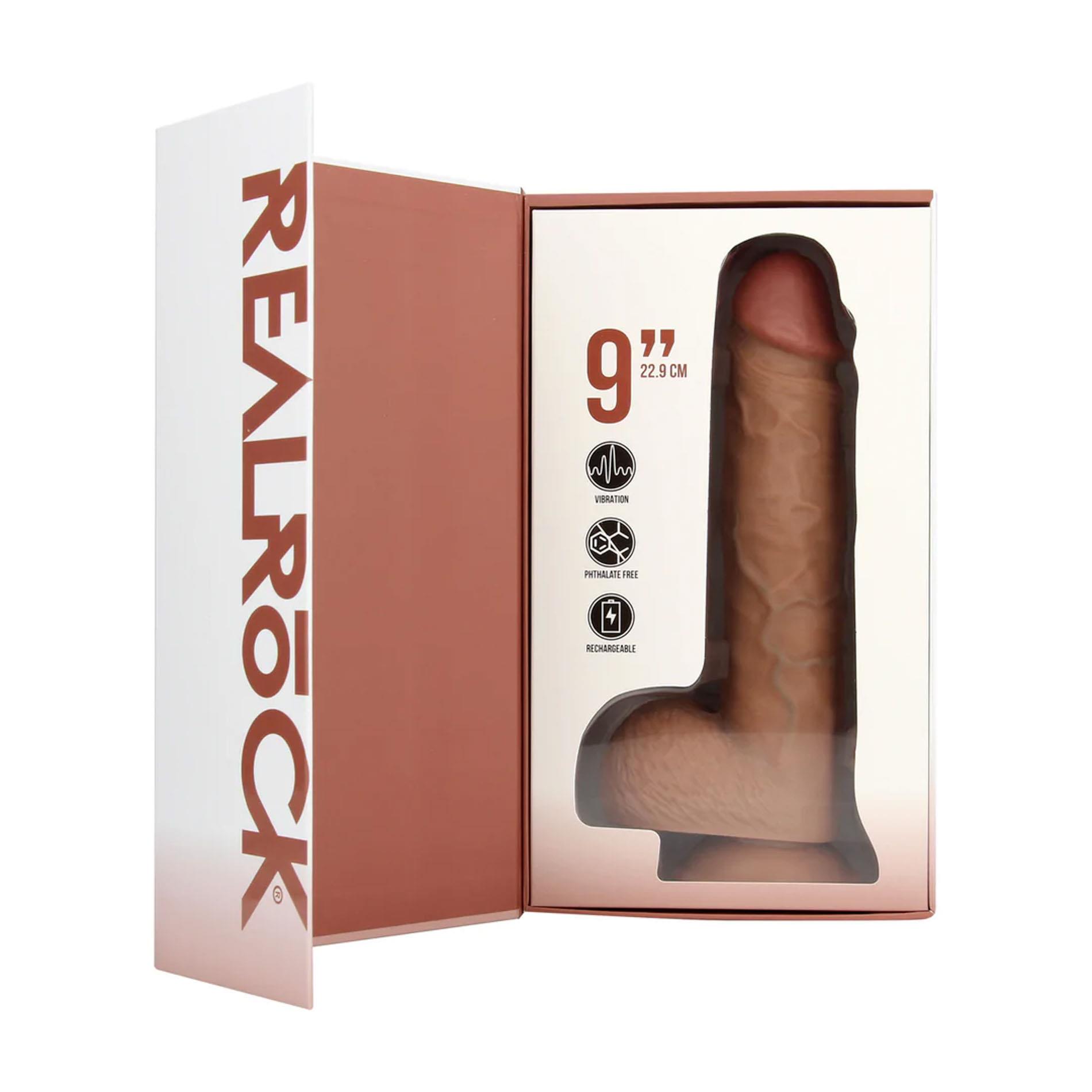 Vibrating Regular Straight Cock With Balls - 23 Cm - Tan