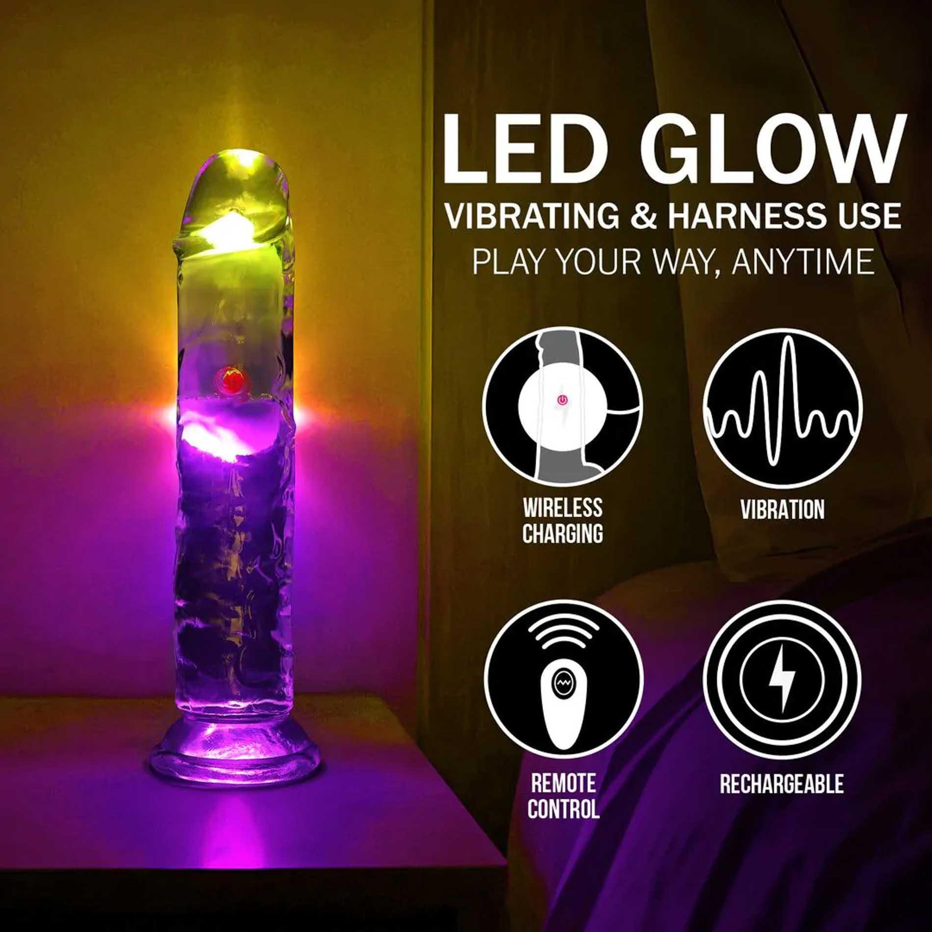 Led Vibrating Straight Cock - 18 Cm - Transparent