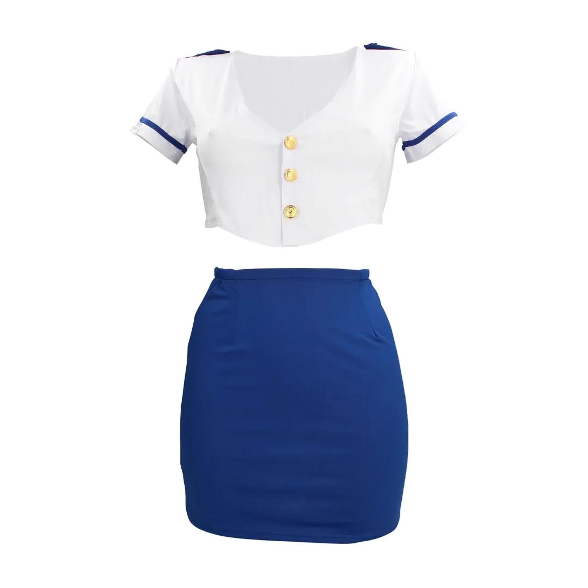 Stewardess Costume - S/M - Blue/White