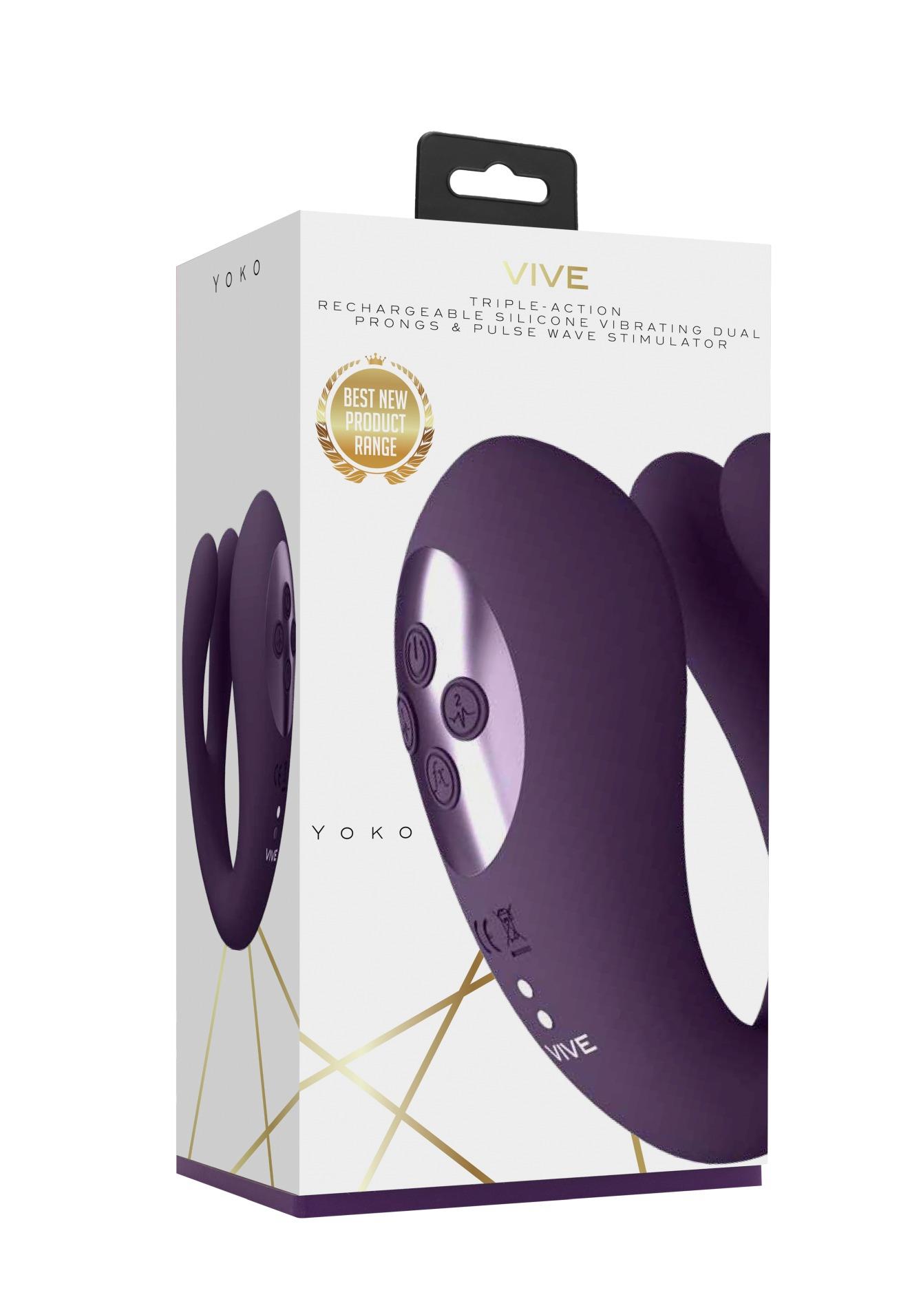 Yoko - Triple Action Vibrator Dual Prongs With Clitoral Pulse Wave