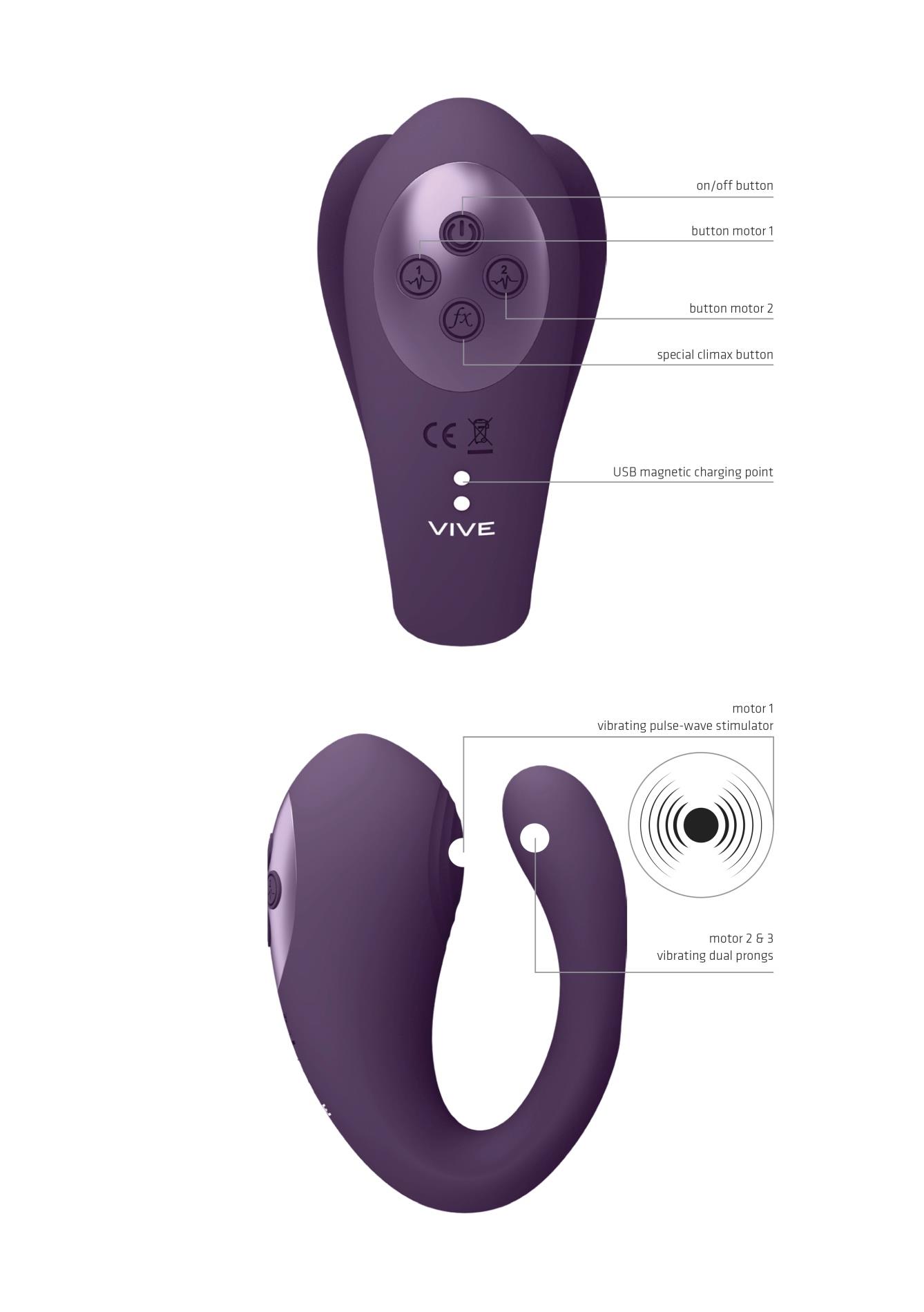 Yoko - Triple Action Vibrator Dual Prongs With Clitoral Pulse Wave