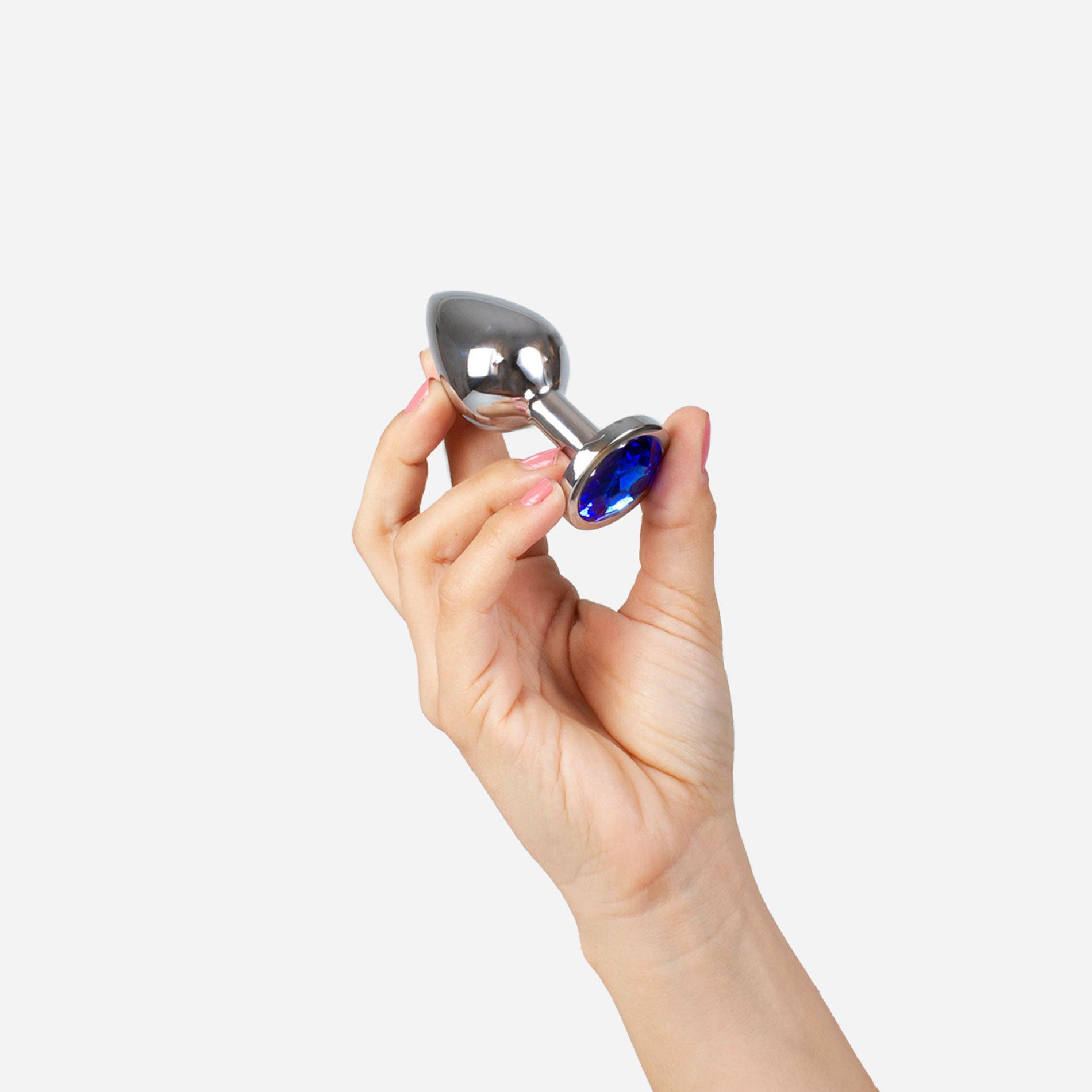 Blue Jewelled Metal Butt Plug