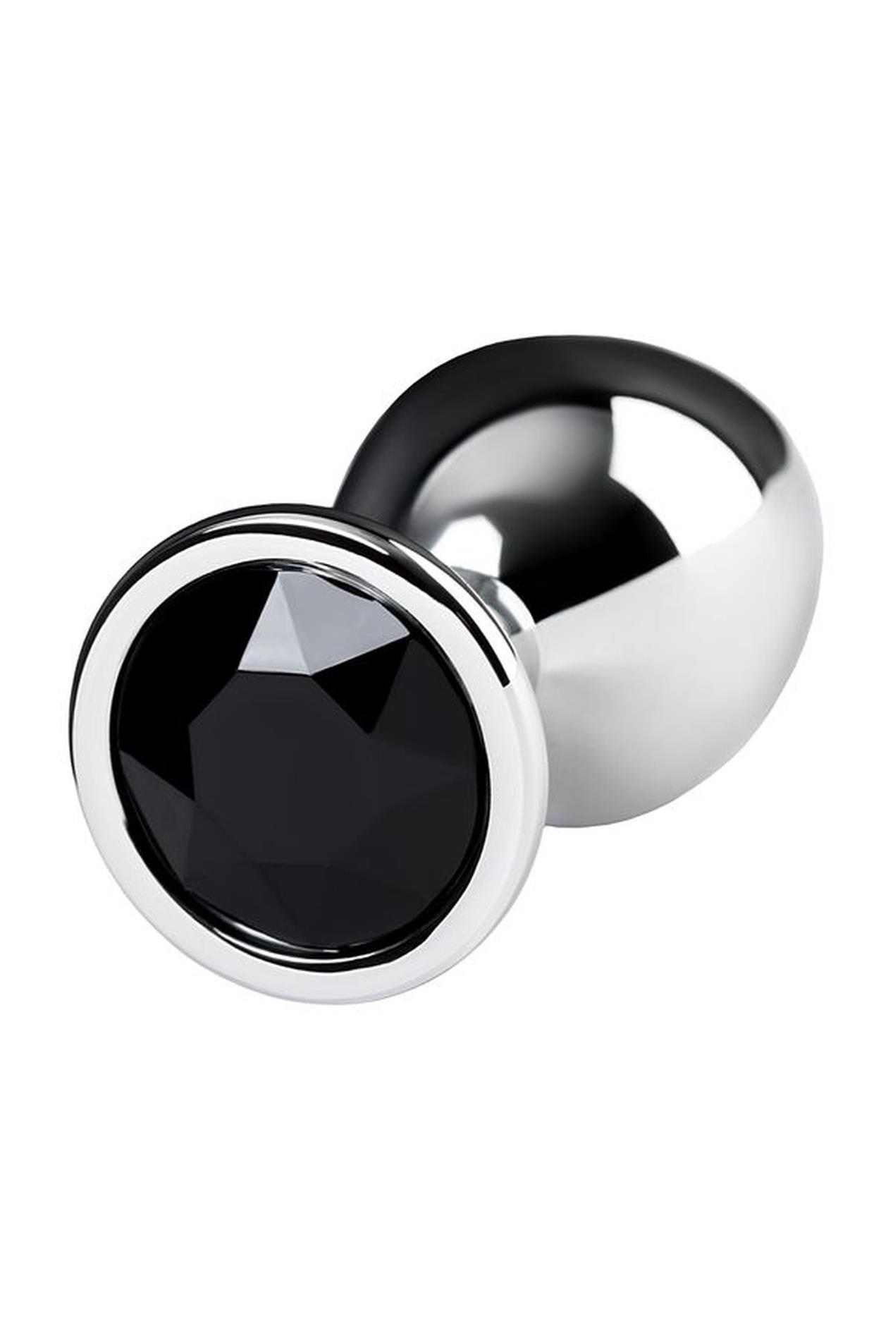 Silver Anal Plug Toyfa Metal With Black Round-Shaped Gem