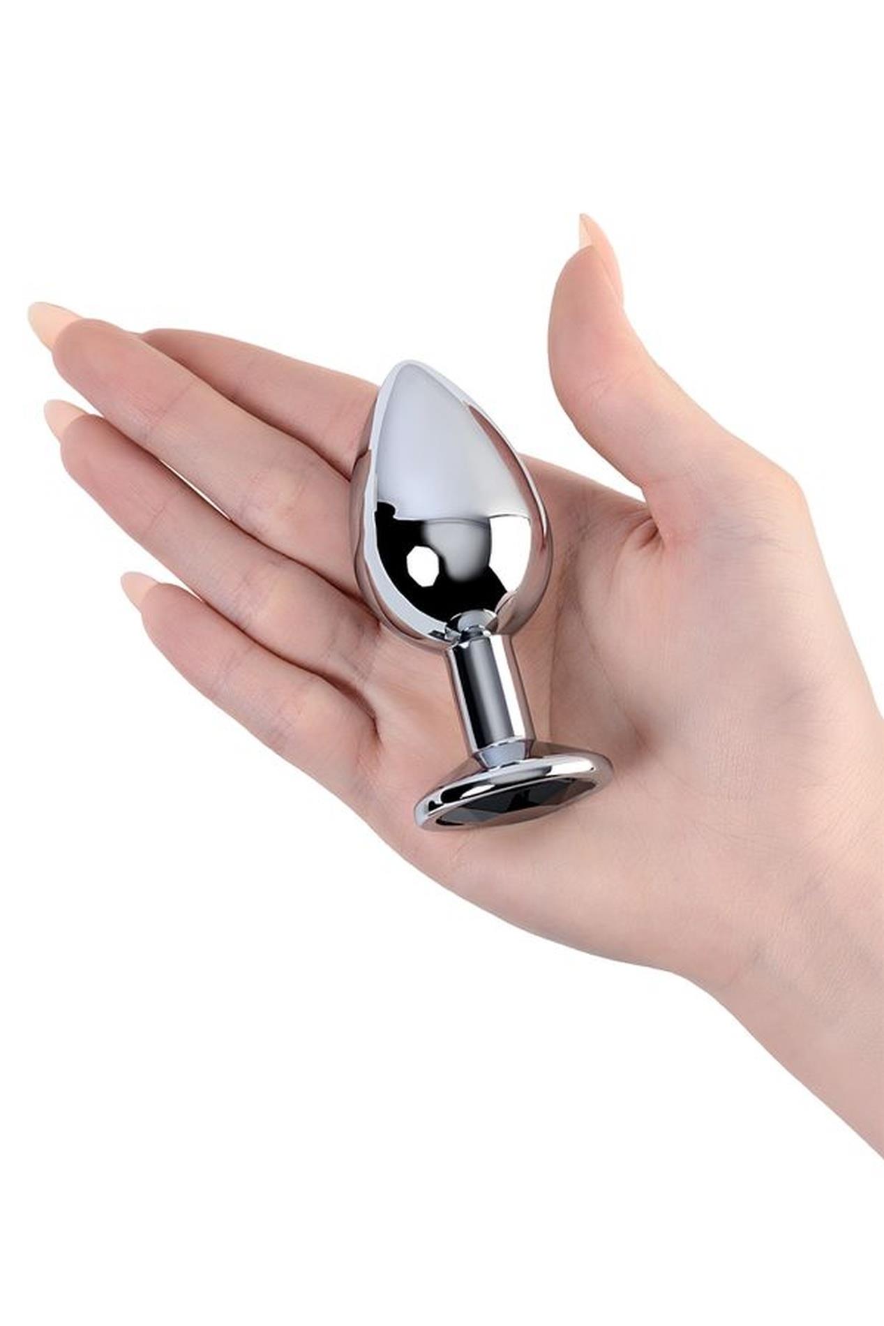 Silver Anal Plug Toyfa Metal With Black Round-Shaped Gem