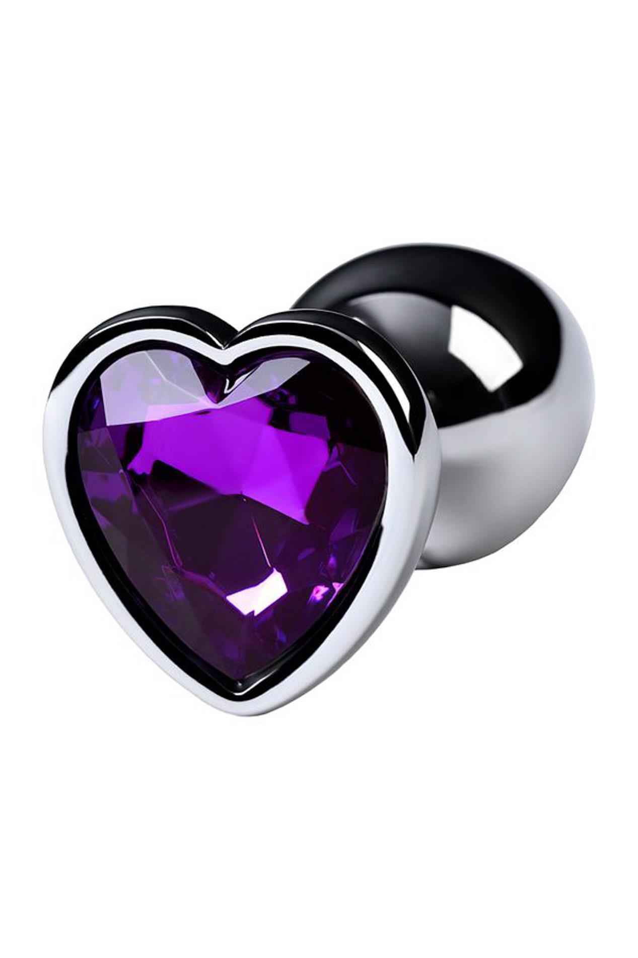Silver Anal Plug With Purple Gem Heart-Shaped