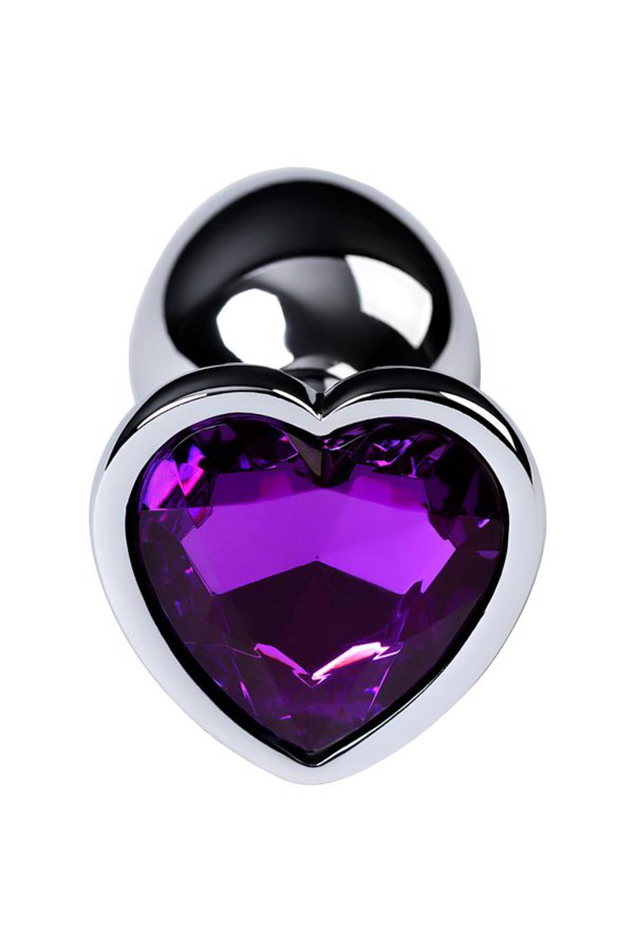 Silver Anal Plug With Purple Gem Heart-Shaped