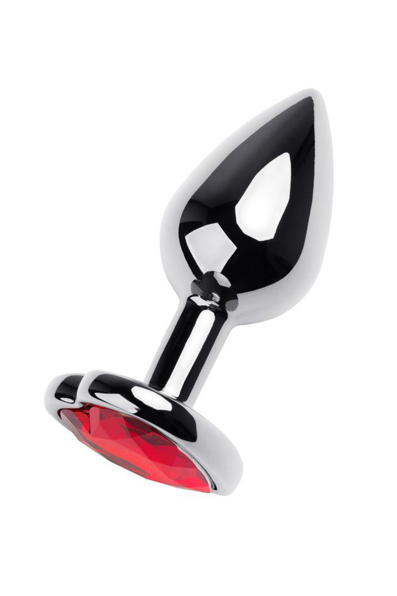 Silver Anal Plug With Pink Gem Heart-Shaped