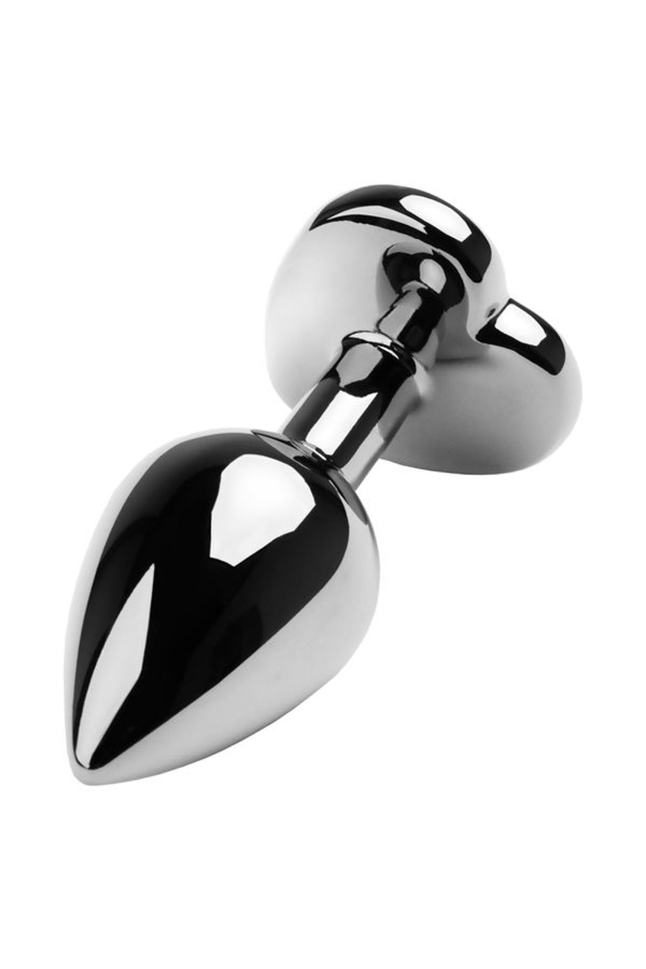 Silver Anal Plug With Pink Gem Heart-Shaped