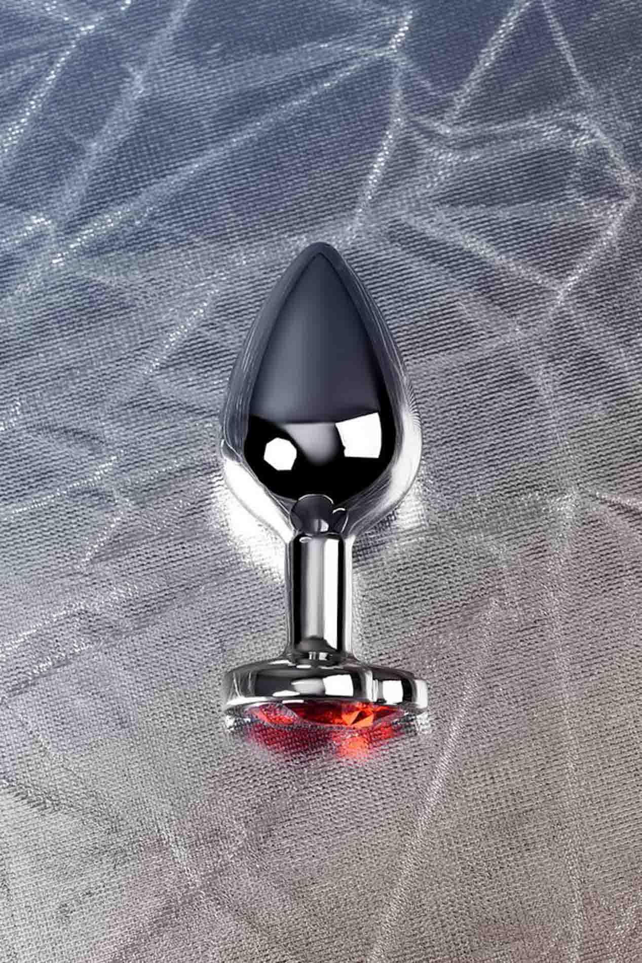 Silver Anal Plug With Pink Gem Heart-Shaped