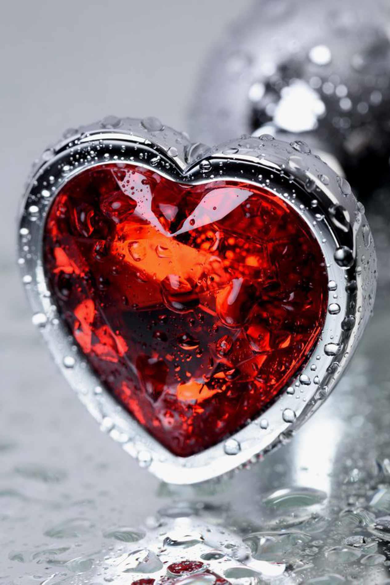 Silver Anal Plug With Pink Gem Heart-Shaped