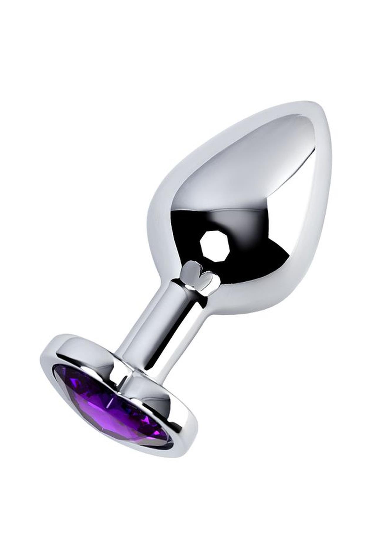 Silver Anal Plug With Purple Gem Heart-Shaped