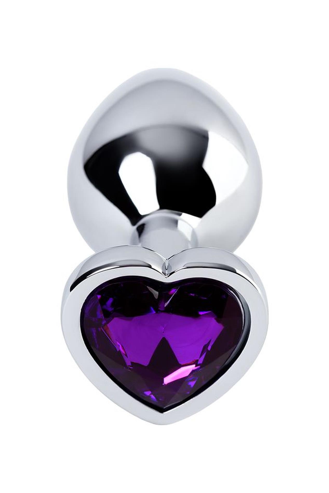 Silver Anal Plug With Purple Gem Heart-Shaped