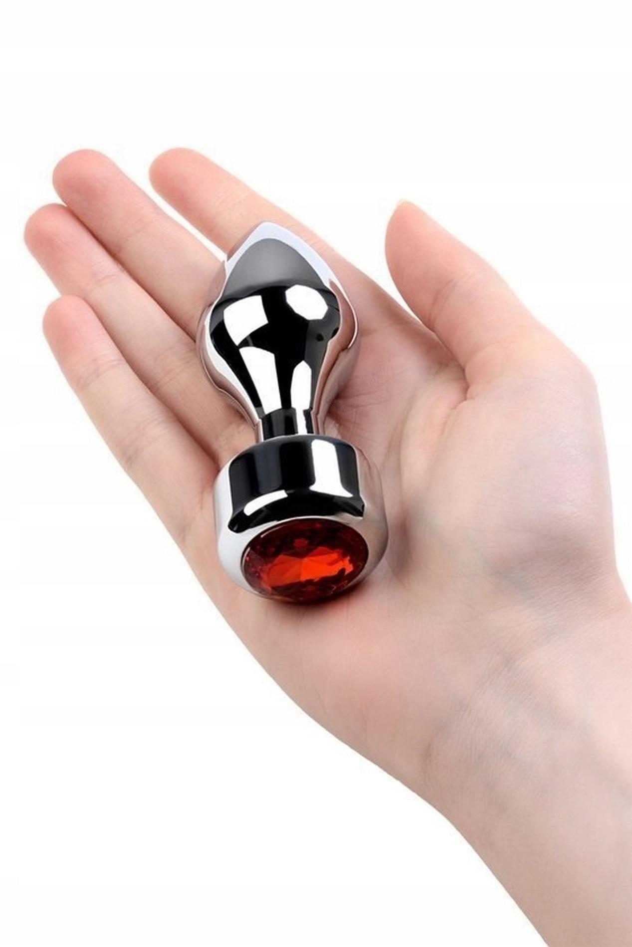Silver Anal Plug Toyfa Metal With Red Round-Shaped Gem
