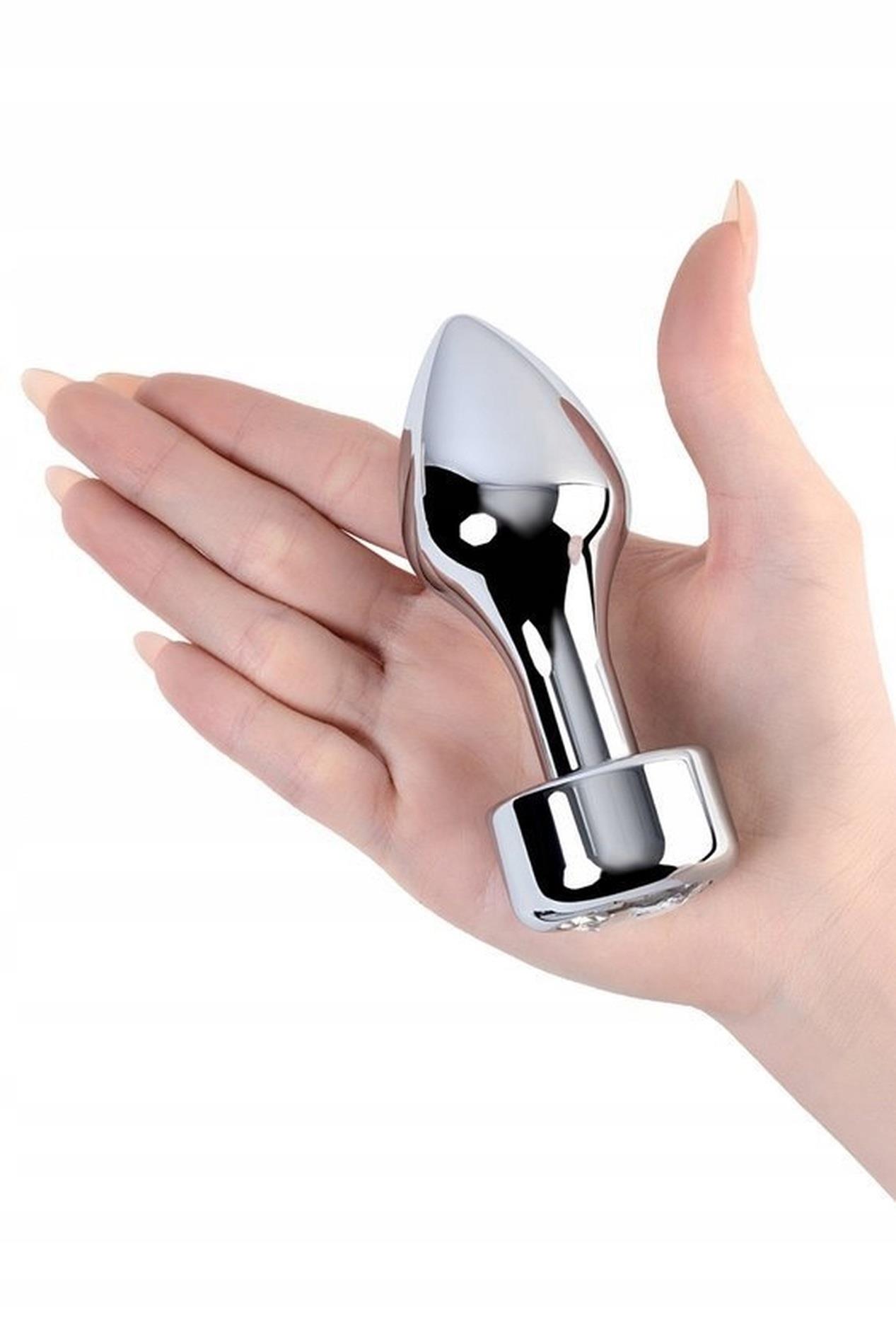 Silver Anal Plug Toyfa Metal With White Round-Shaped Gem