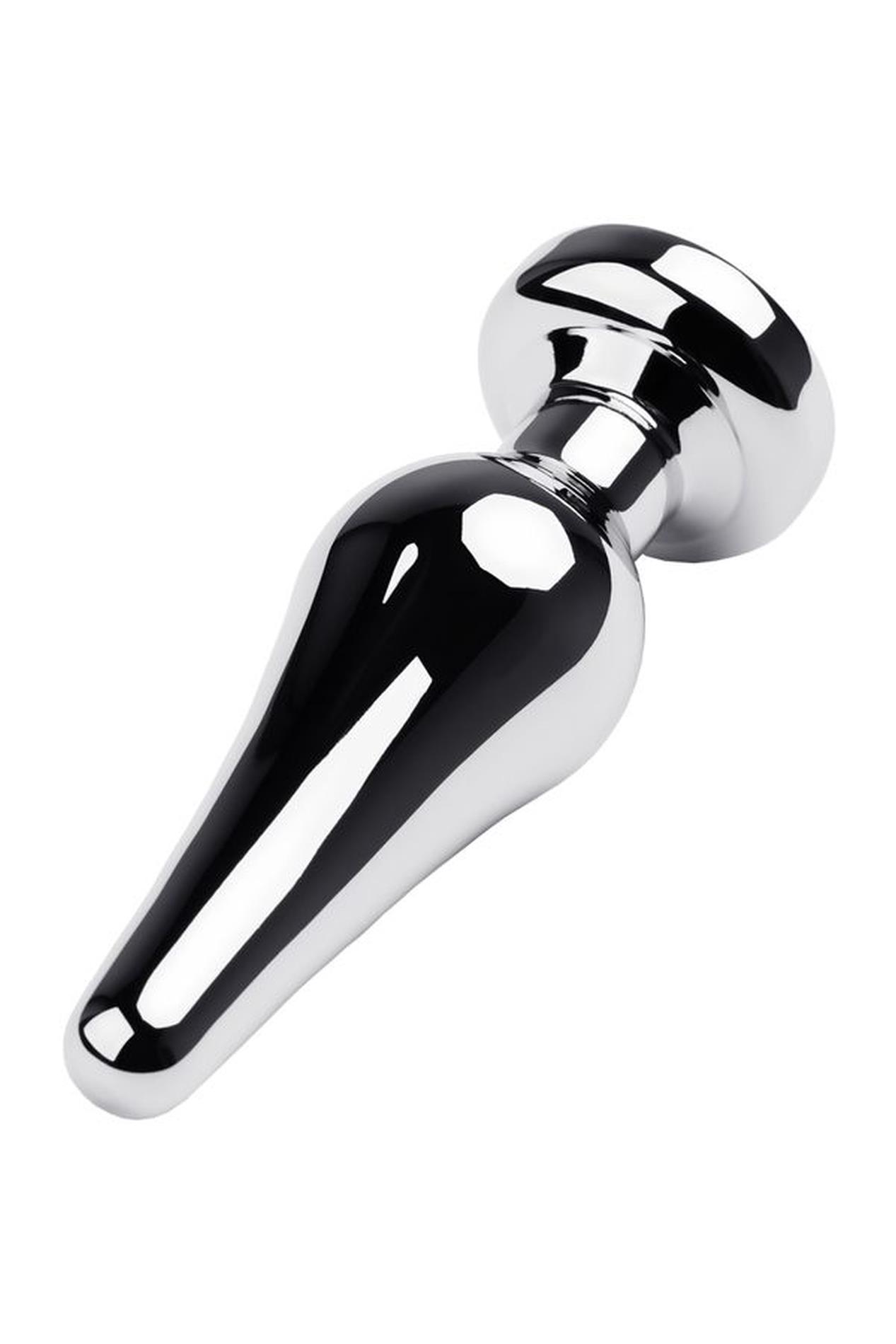 Silver Anal Plug Toyfa Metal With White Round-Shaped Gem, Length 9 Cm,