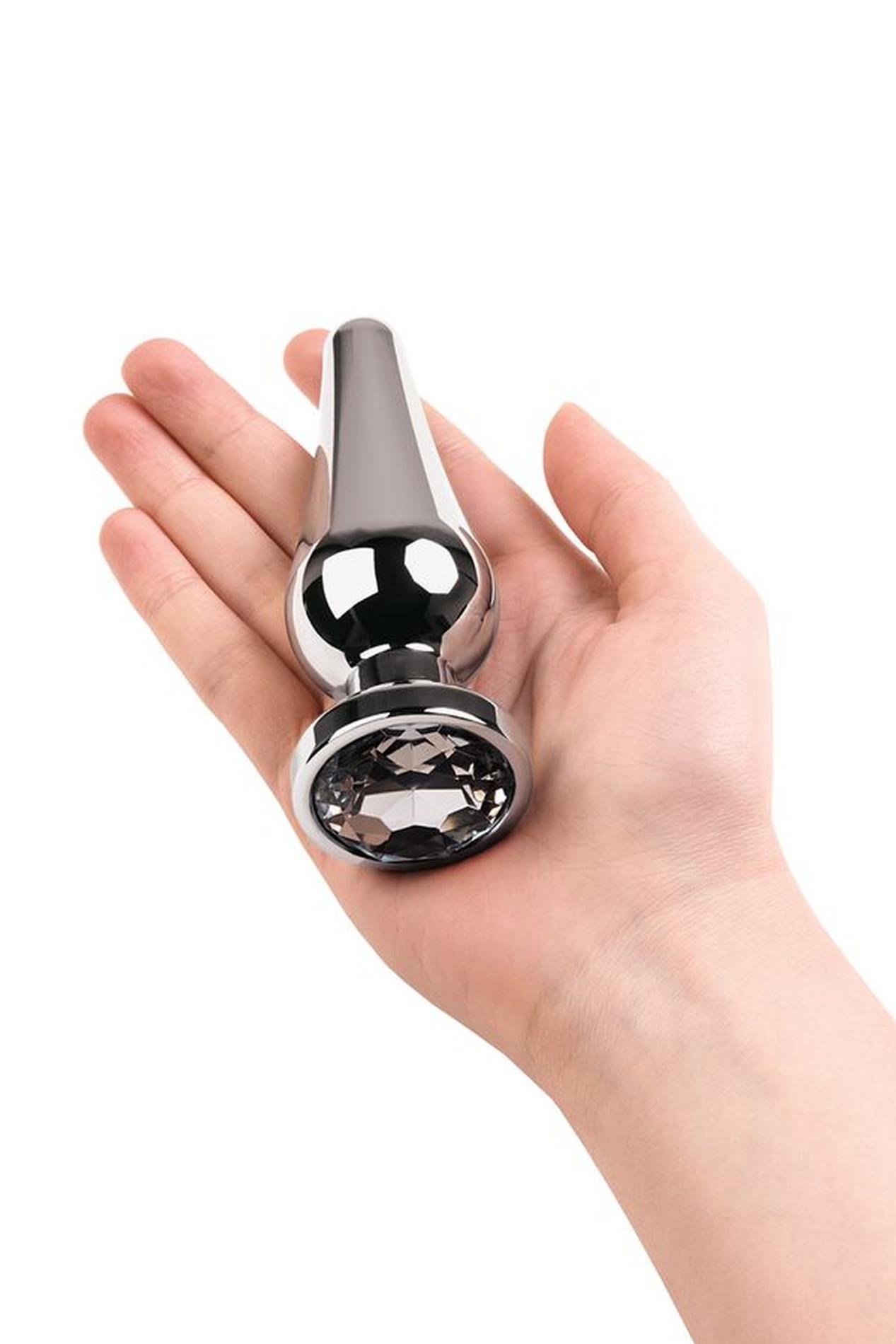 Silver Anal Plug Toyfa Metal With White Round-Shaped Gem, Length 9 Cm,