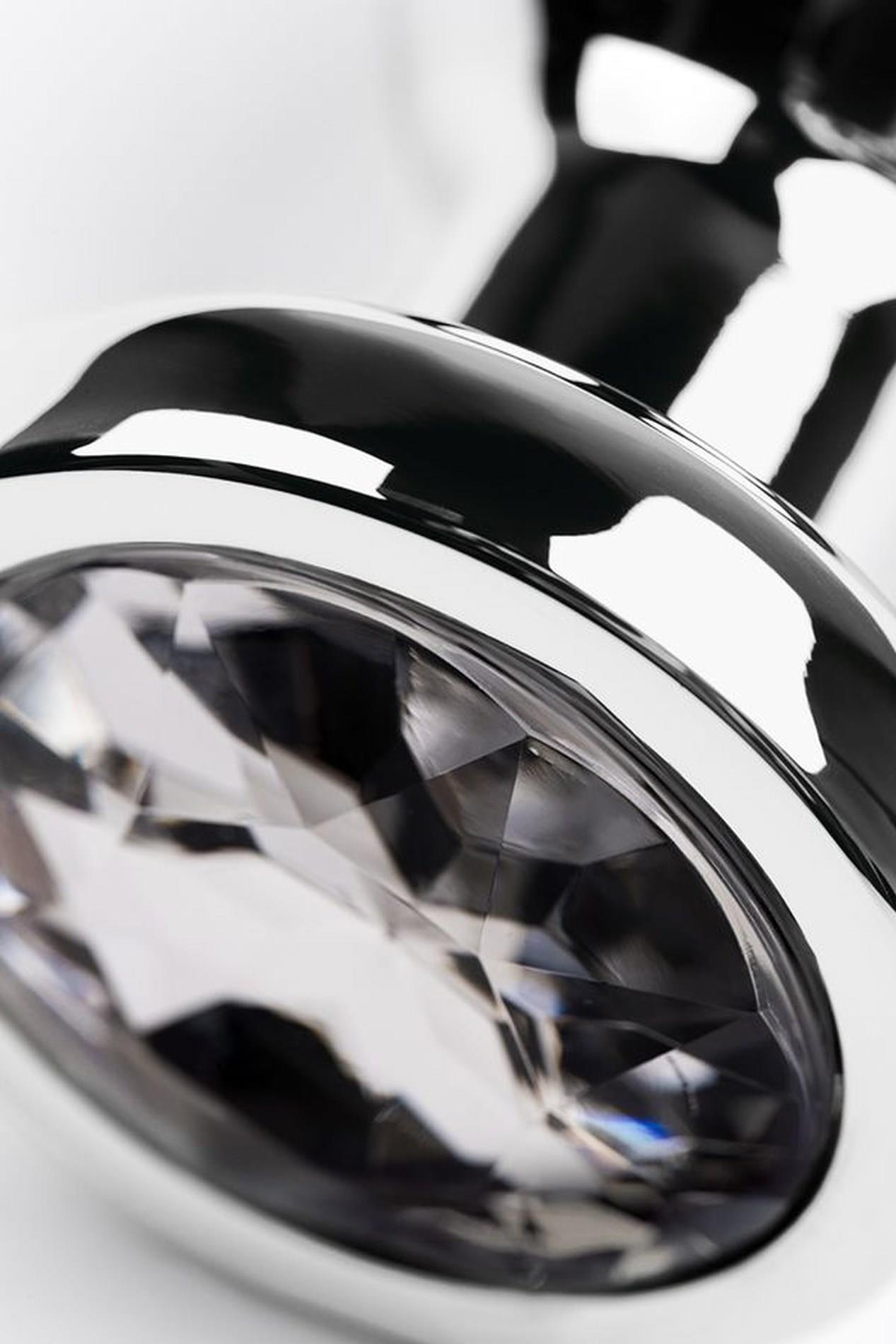 Silver Anal Plug Toyfa Metal With White Round-Shaped Gem, Length 9 Cm,