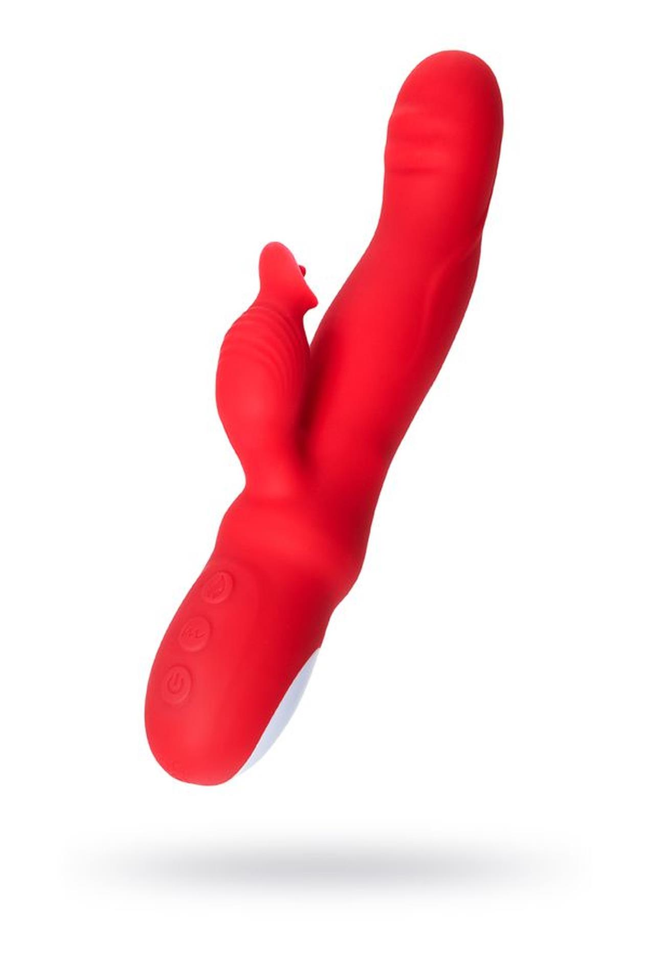 Jos Redli Vibrator With Moving Head, Silicone, Red, 21 Cm