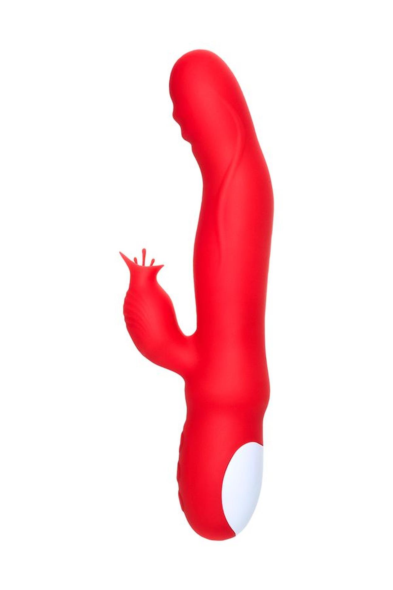 Jos Redli Vibrator With Moving Head, Silicone, Red, 21 Cm