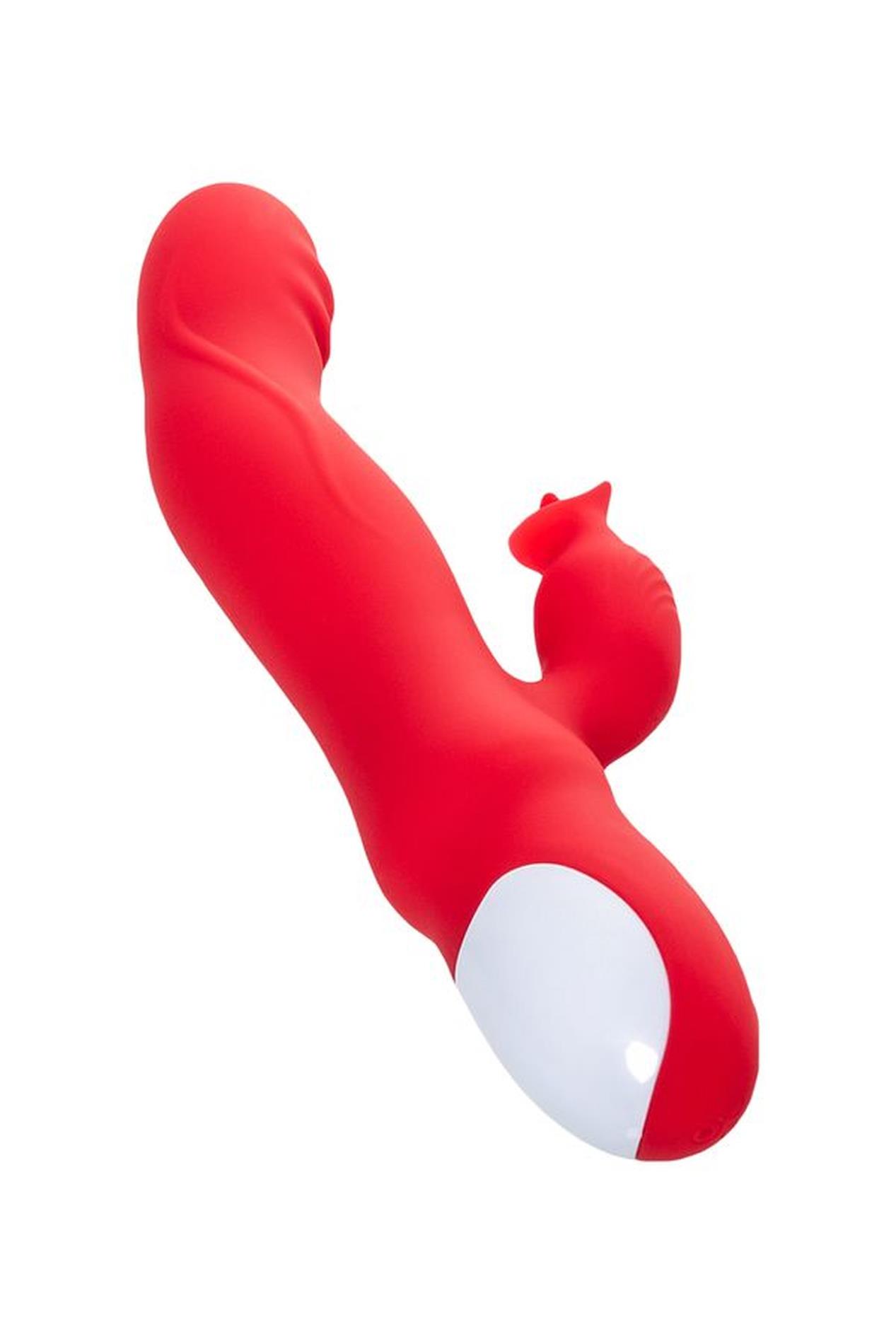 Jos Redli Vibrator With Moving Head, Silicone, Red, 21 Cm