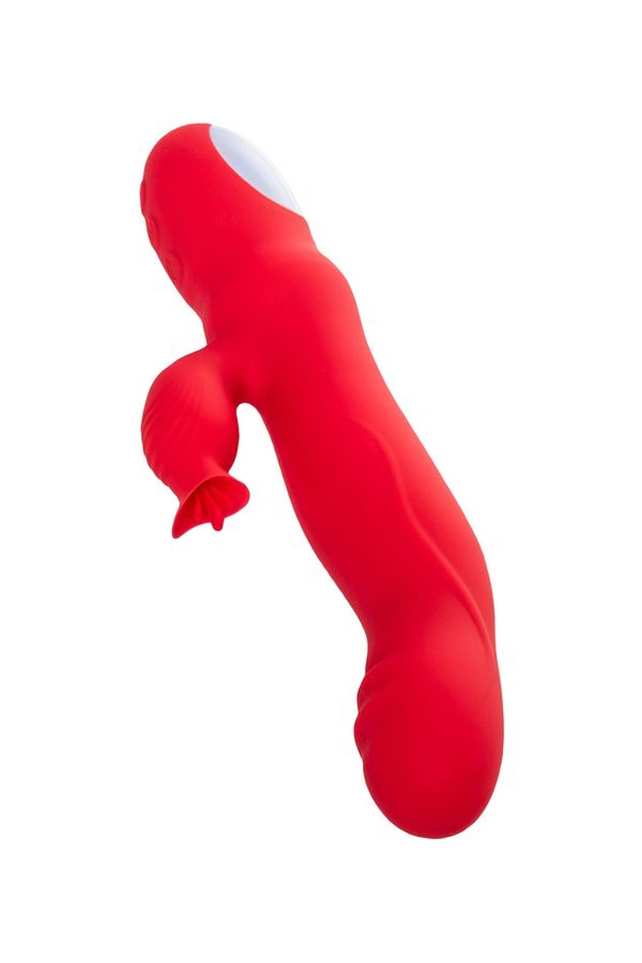 Jos Redli Vibrator With Moving Head, Silicone, Red, 21 Cm