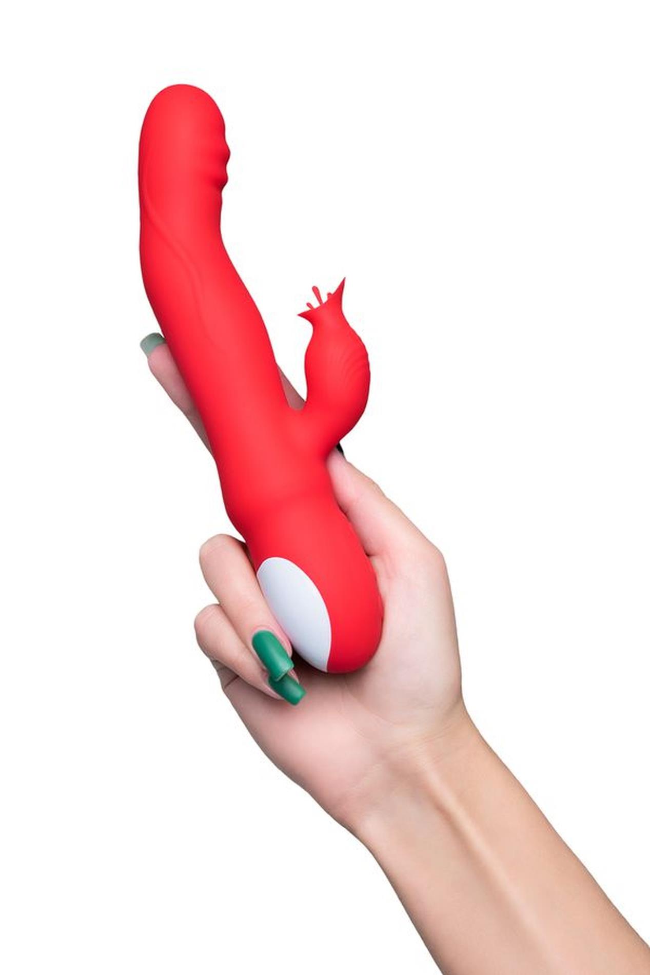 Jos Redli Vibrator With Moving Head, Silicone, Red, 21 Cm