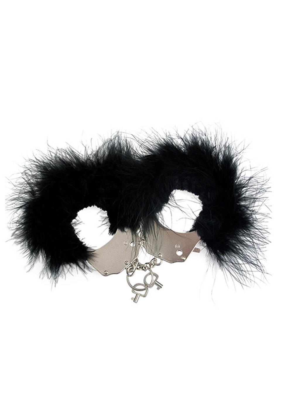 KAJDANKI Metallic Handcuffs,Feather Cov.. Black