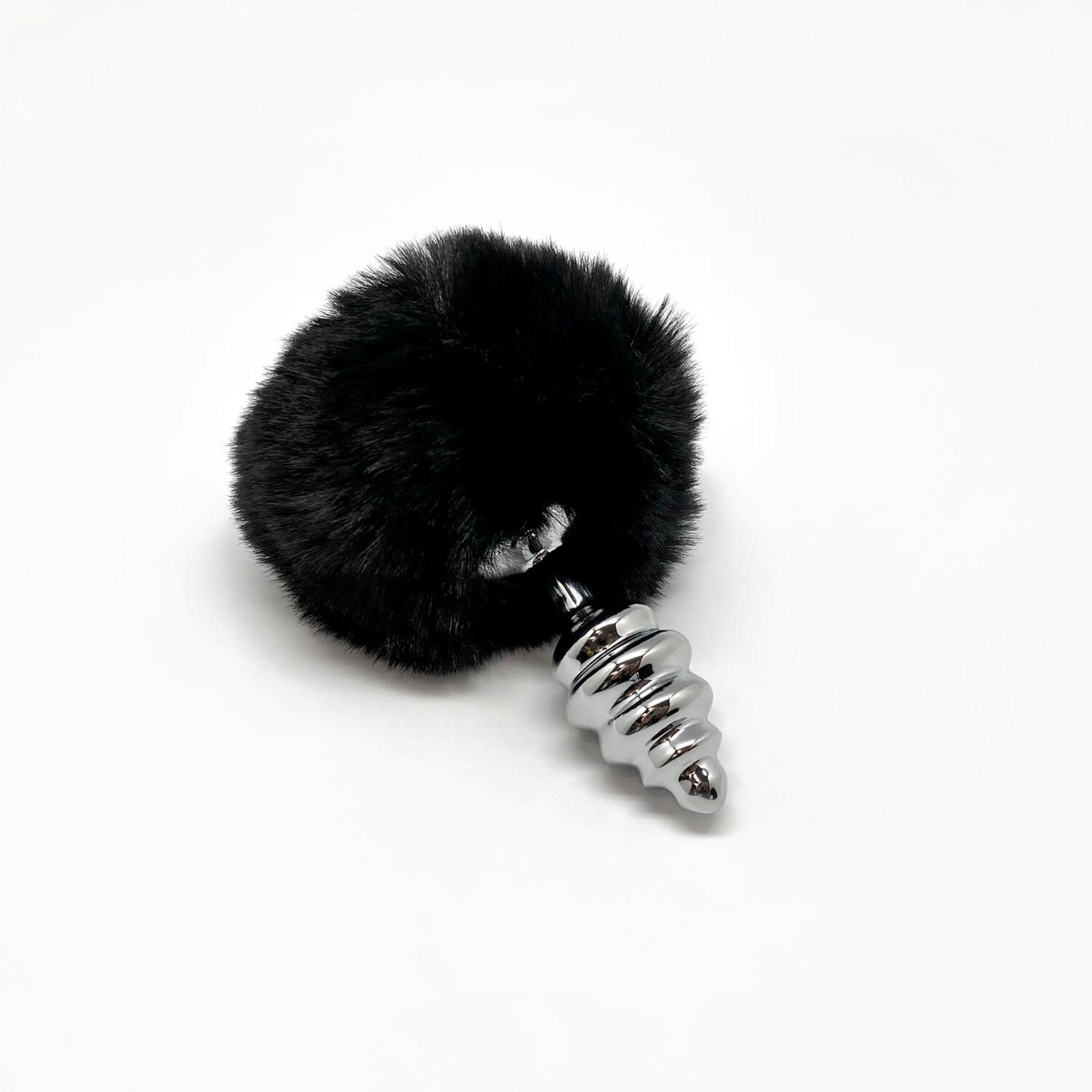 Metal Anal Fluffy Twist Plug S Black