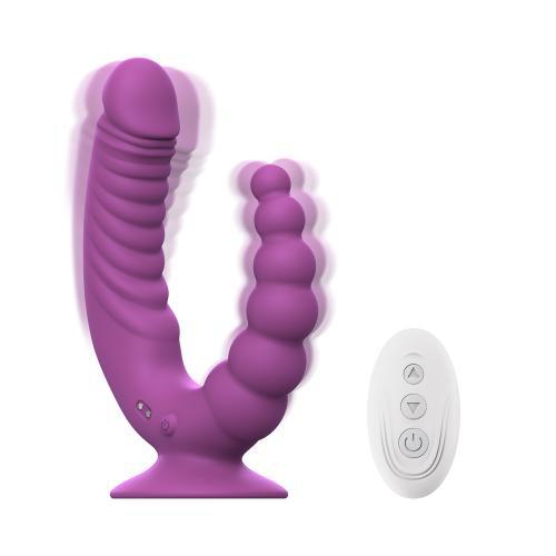 Teazers - Double Vibrator With Suction Cup And Remote - Purple