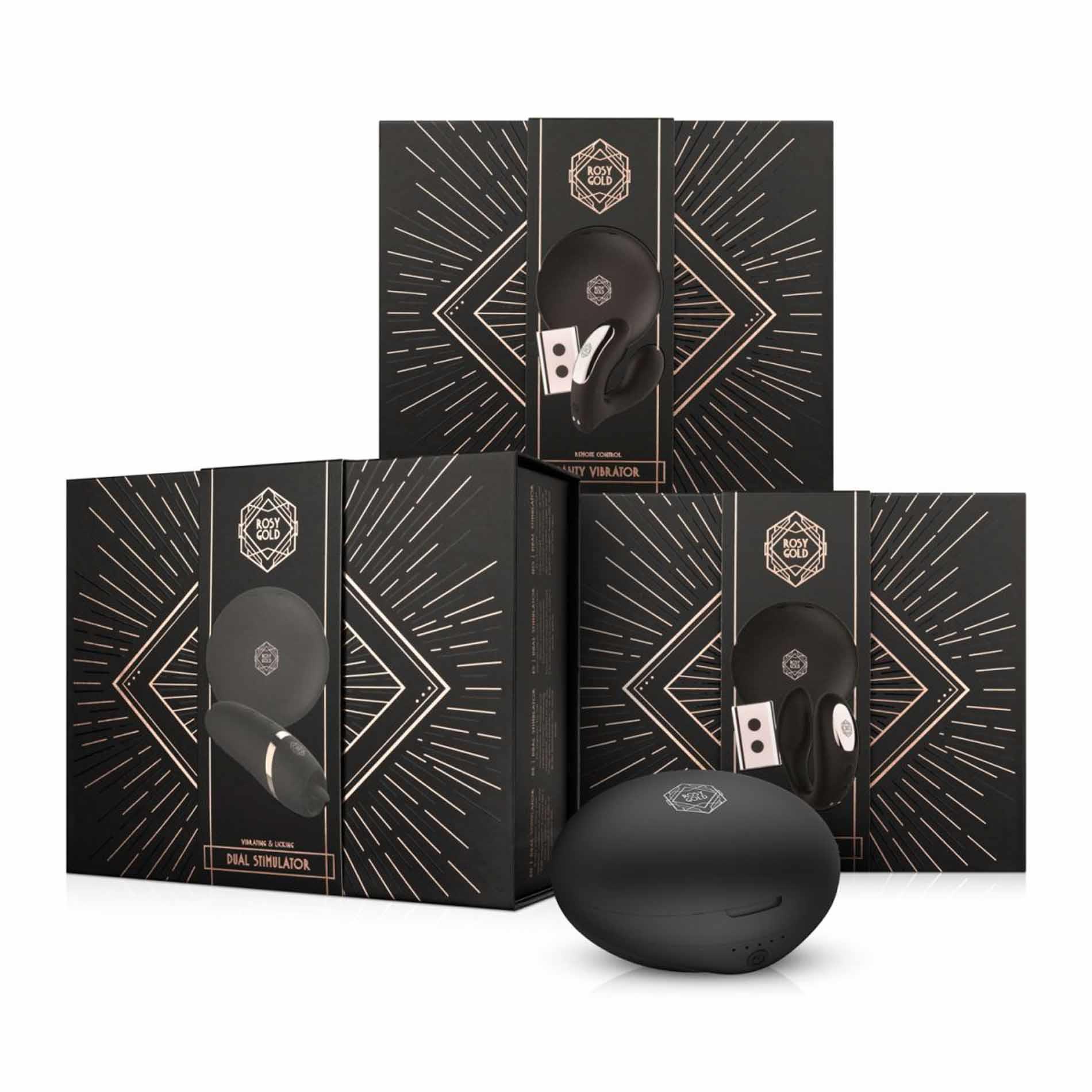 Rosy Gold – C-Shape Vibrator With Luxury Charging Case – Black