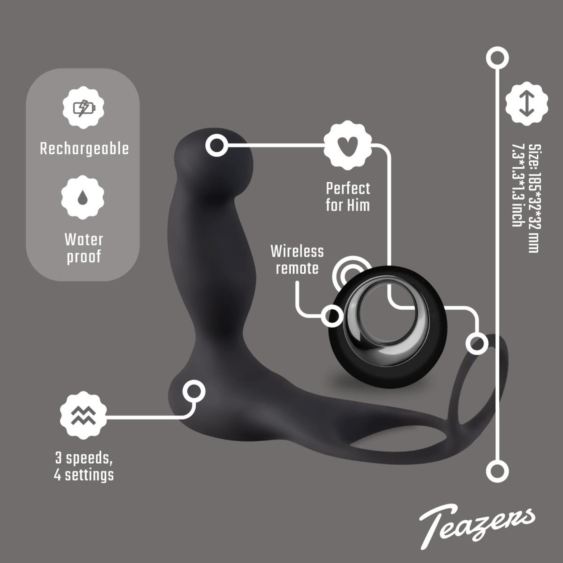 Teazers Cock & Ball Ring Prostate Vibrator With Remote Control