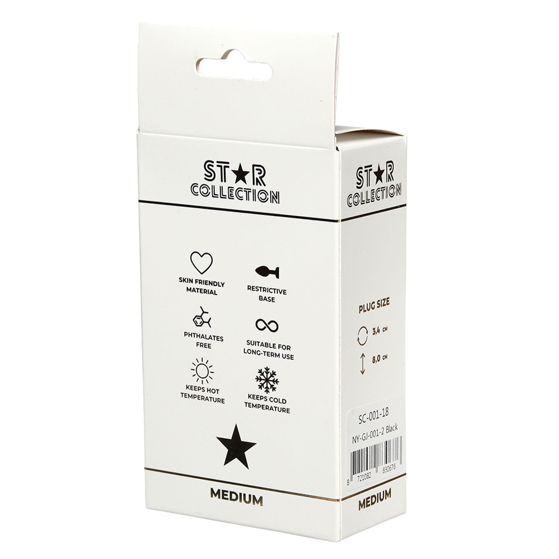 Star Collection - Black Silicone Anal Plug M - Light Blue Stone
