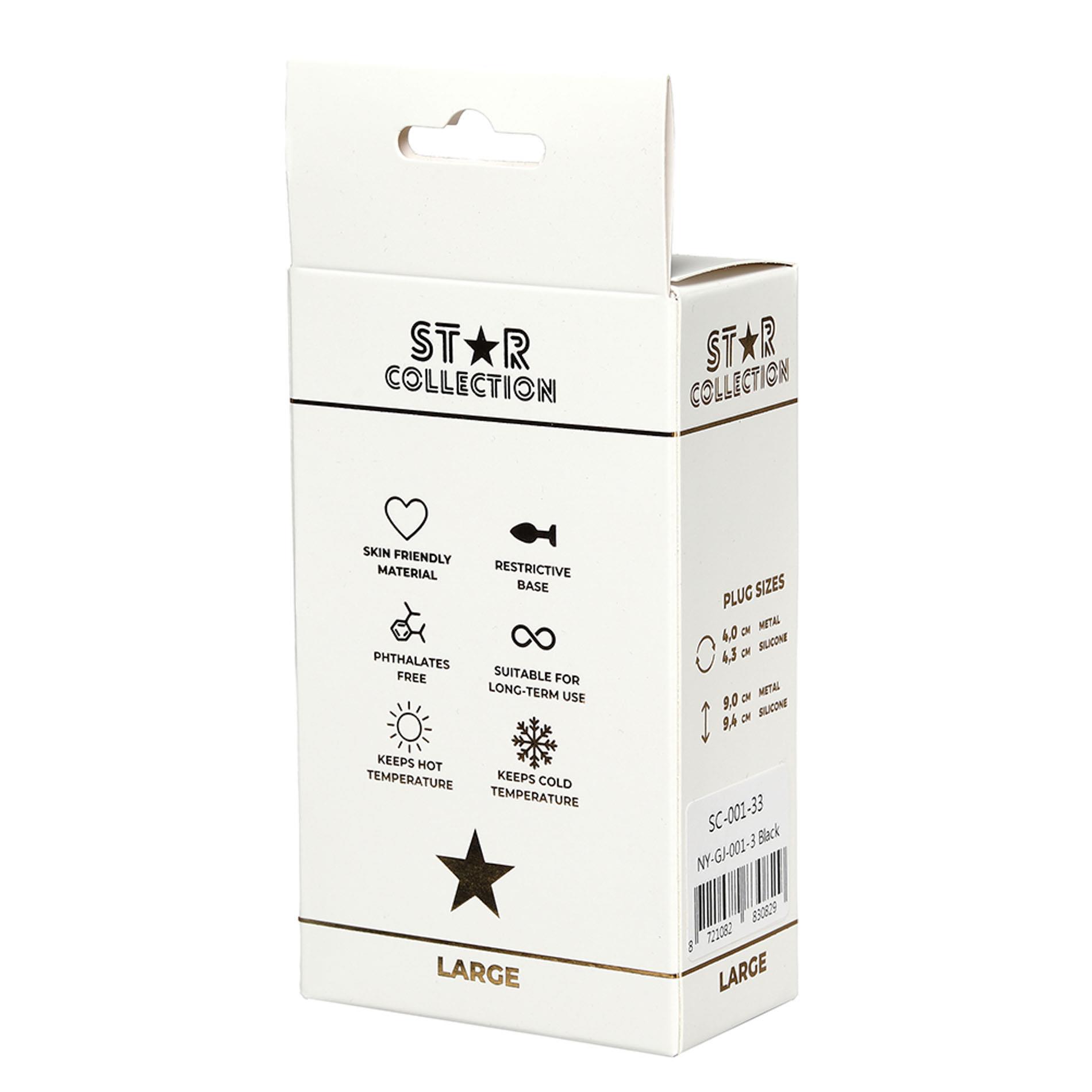 Star Collection - Black Silicone Anal Plug L - Light Blue Stone