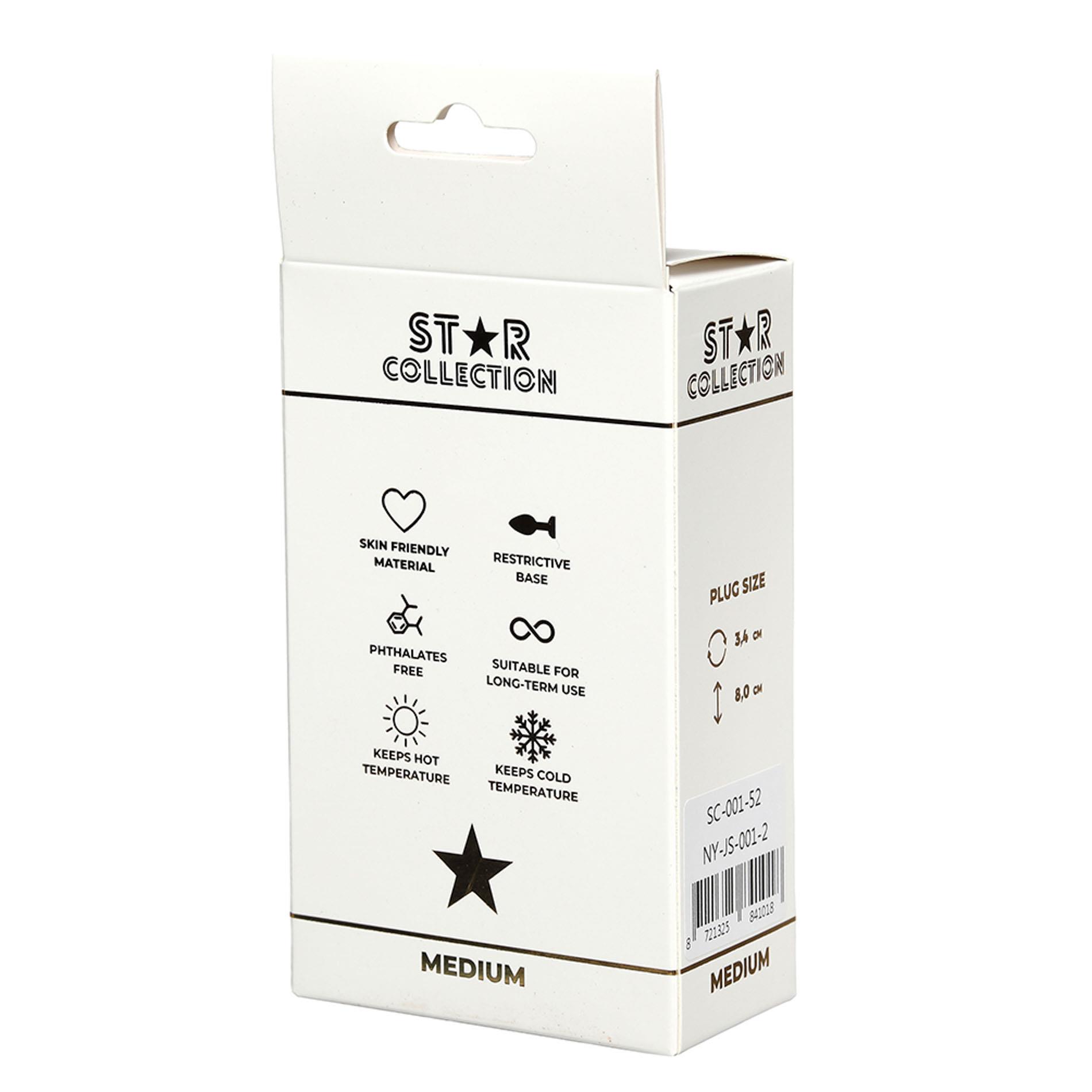 Star Collection - Silver Metal Anal Plug M - Pink Stone
