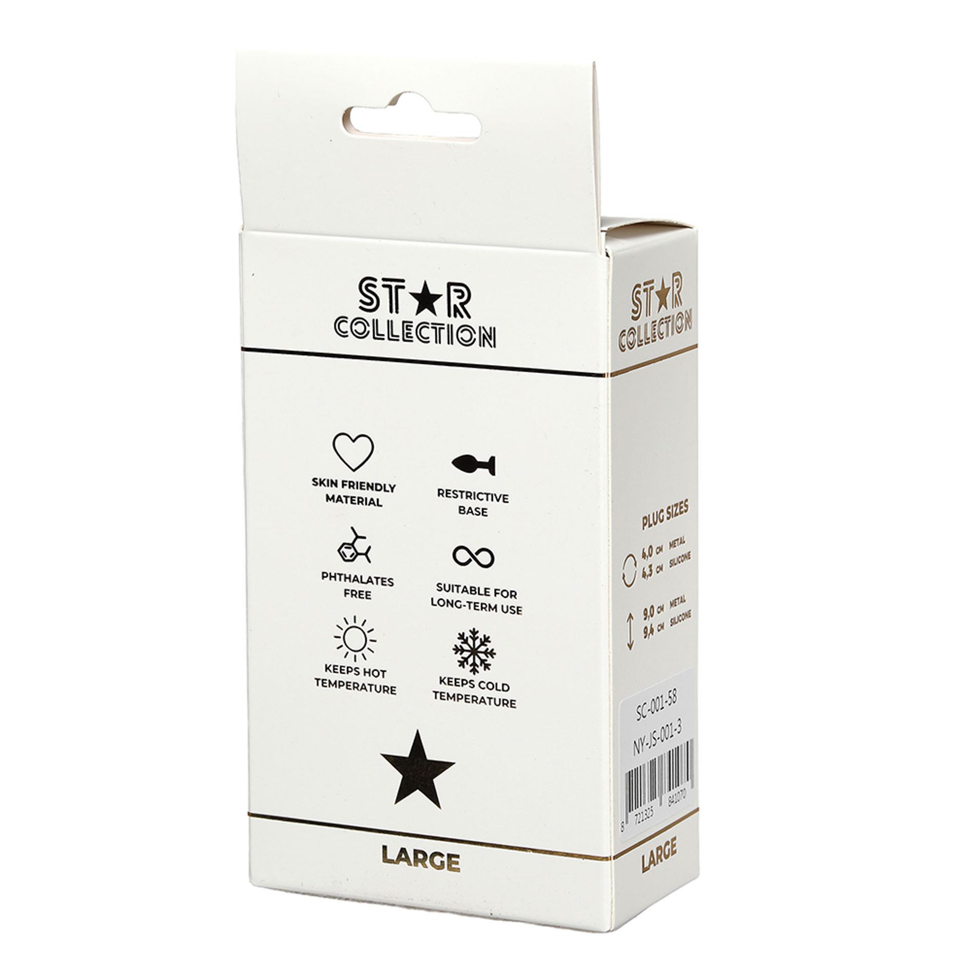 Star Collection - Silver Metal Anal Plug L - Light Blue Stone