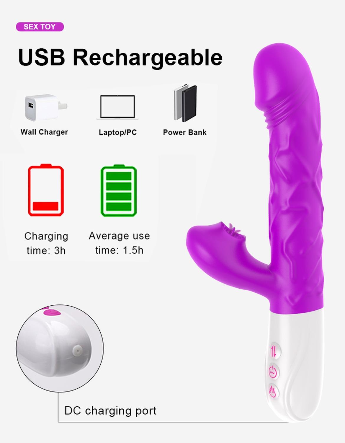 Wibrator- Siliconetongue Vibrator, Usb 10 Function