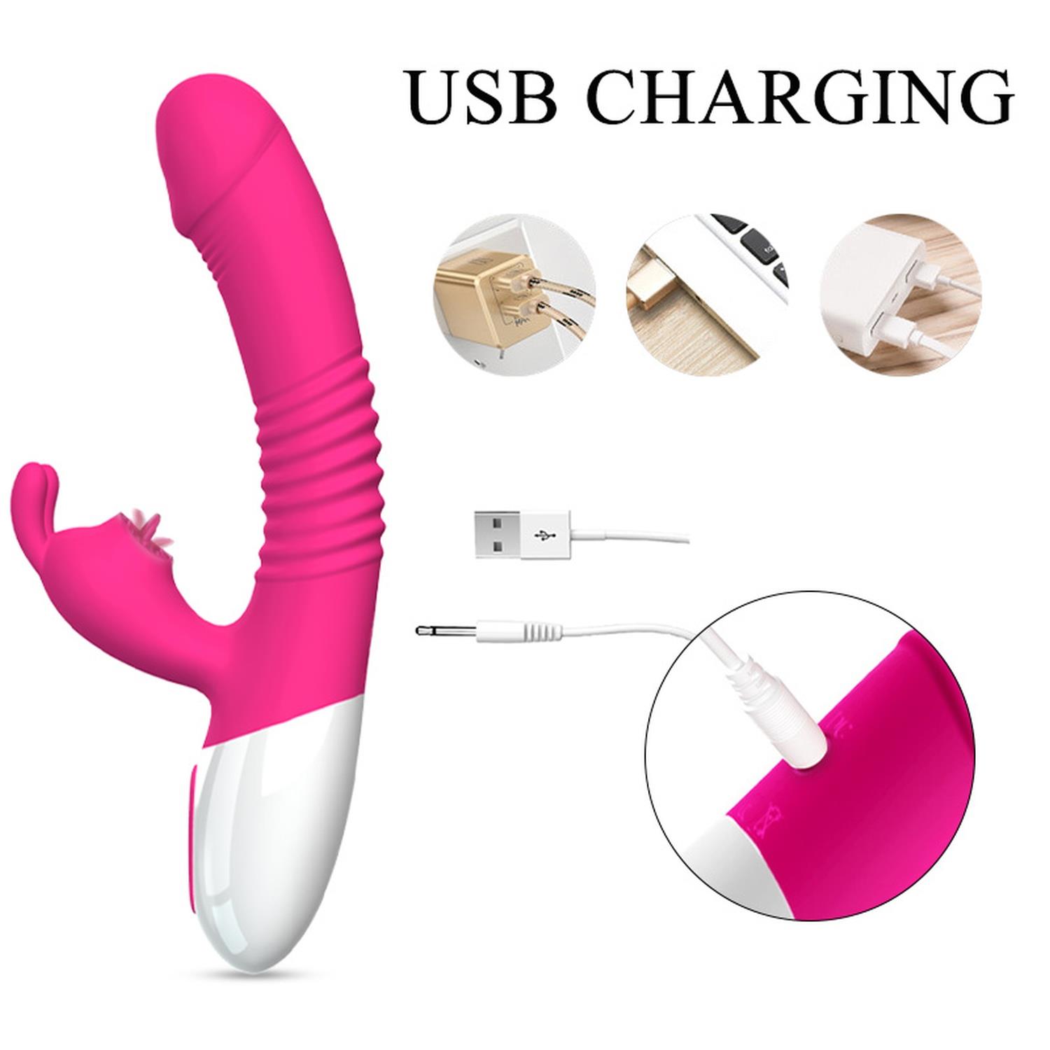 Wibrator- Silicone Vibrator Usb 7 Powerful Licking And Thrusting Modes