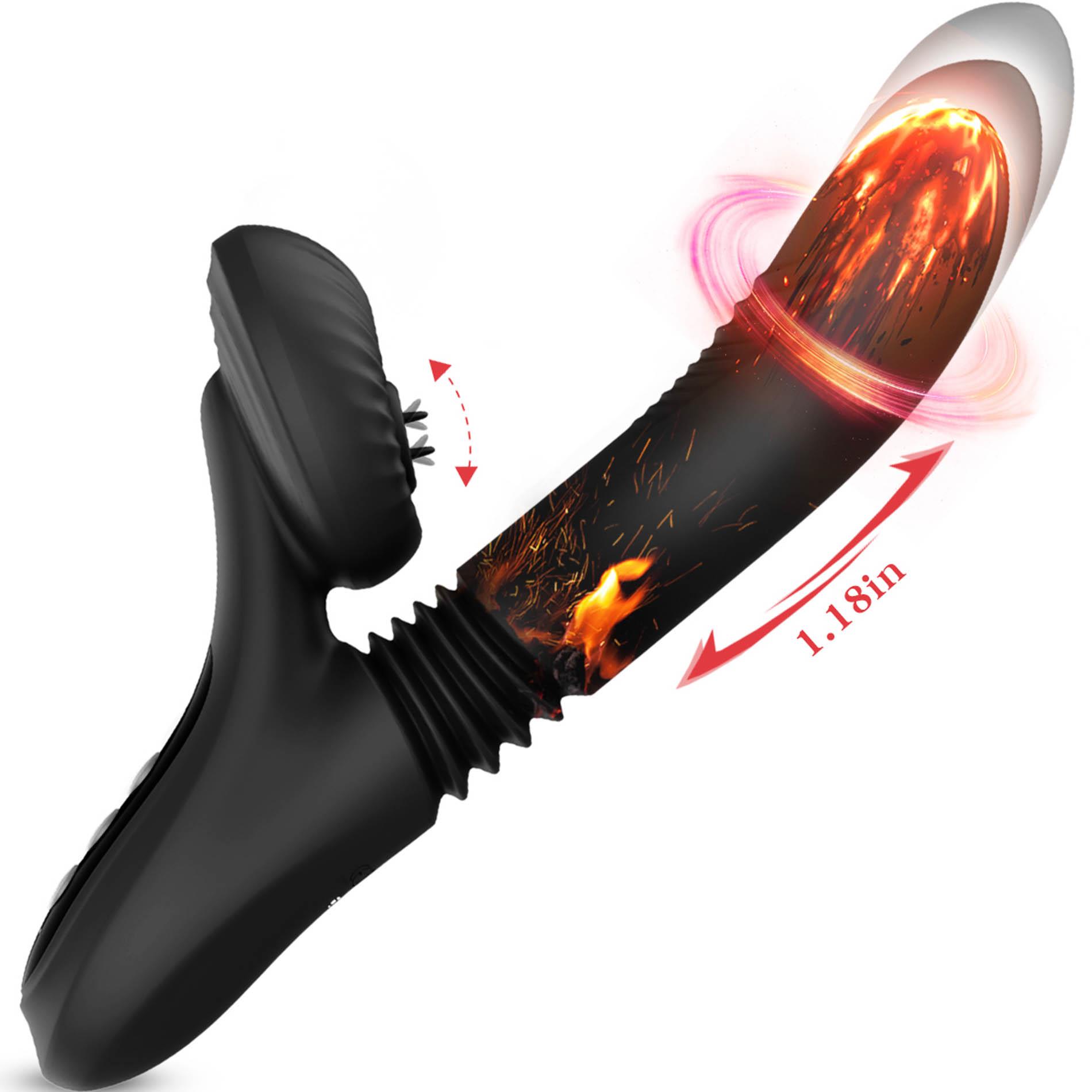 Silicone Vibrator 7 Powerful Modes - Licking,Thrusting And Heating, Black