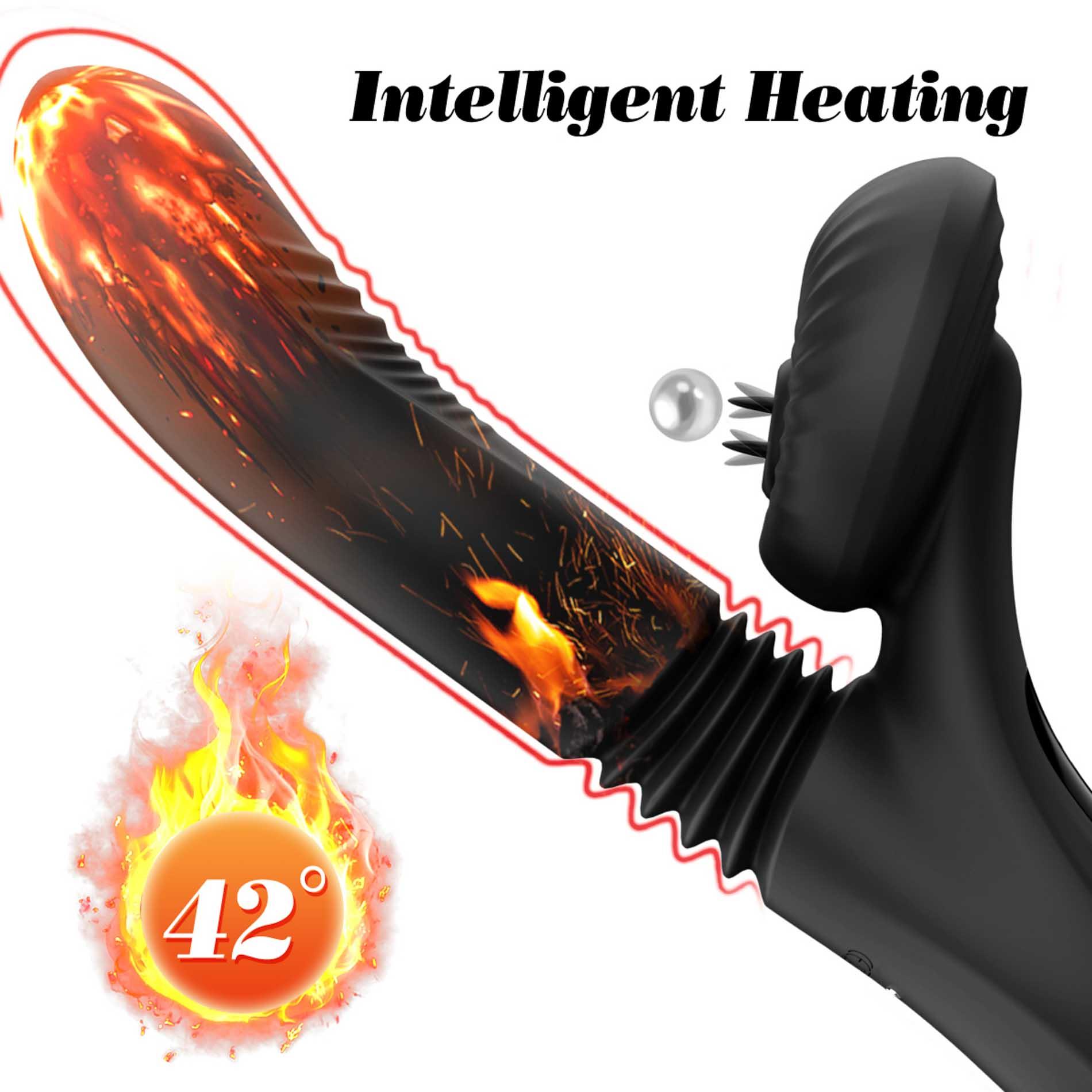 Silicone Vibrator 7 Powerful Modes - Licking,Thrusting And Heating, Black